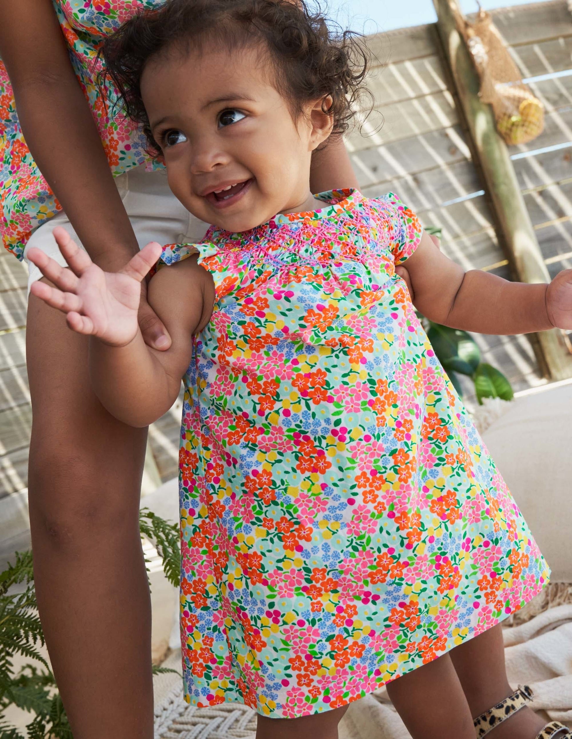 Smocked Woven Dress-Ivory Tropical Floral-5