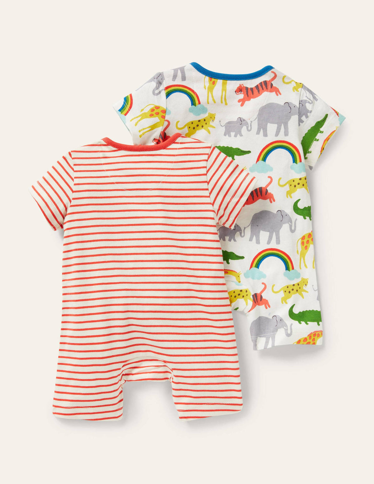Twin Pack Jersey Rompers-Ivory Rainbow Jungle-2