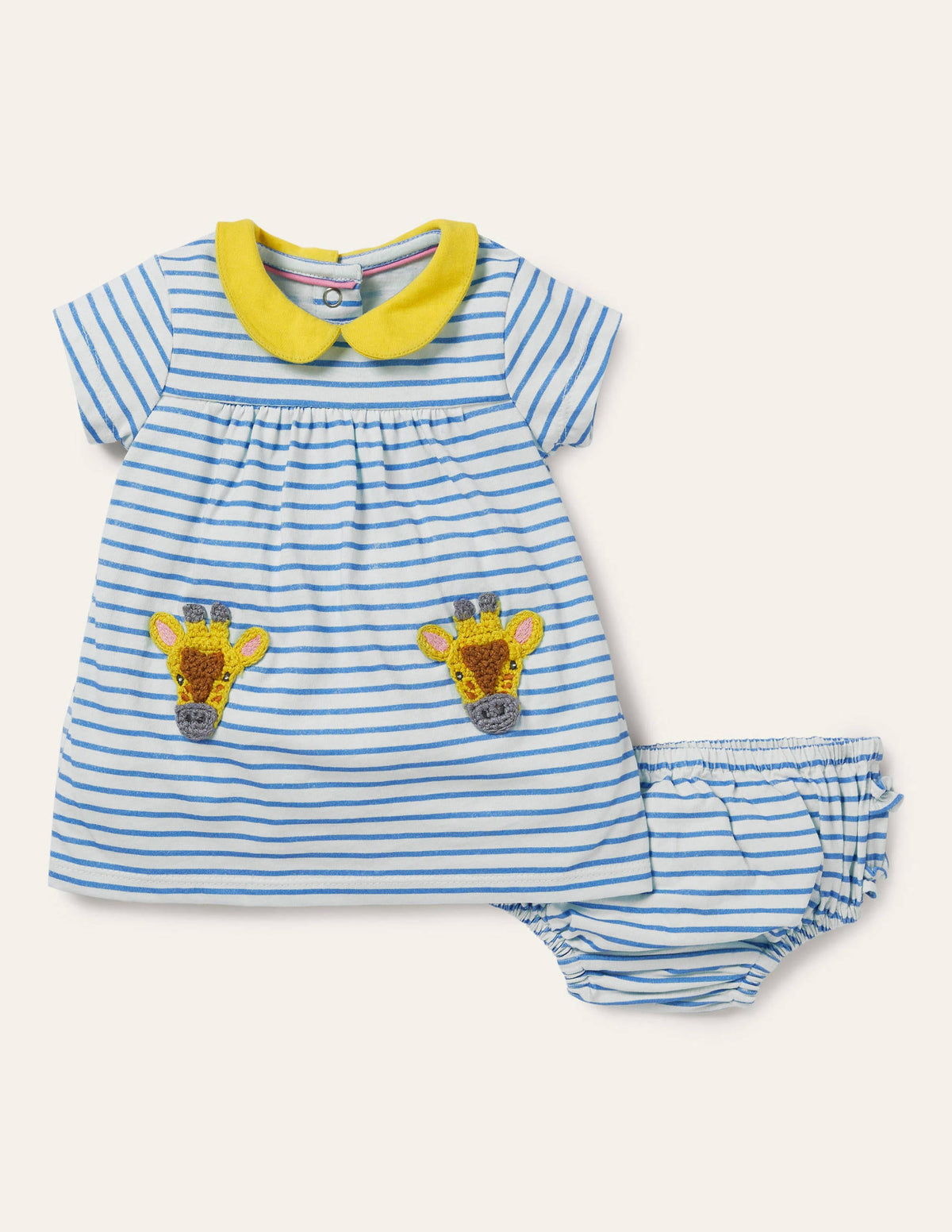 Crochet Jersey Dress-Ivory/Bright Bluebell Giraffe-1