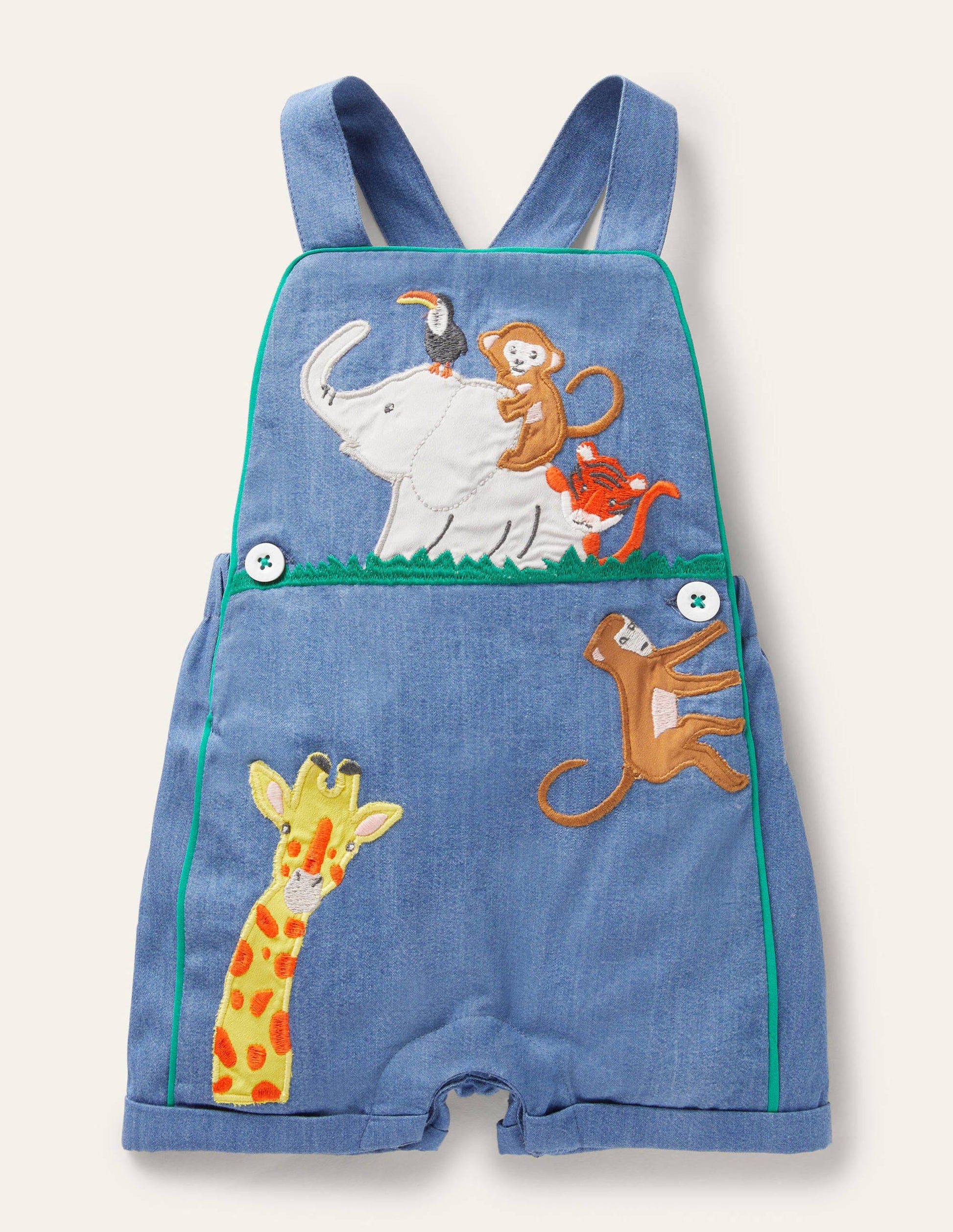 Woven Short Dungaree-Mid Chambray Animals-1