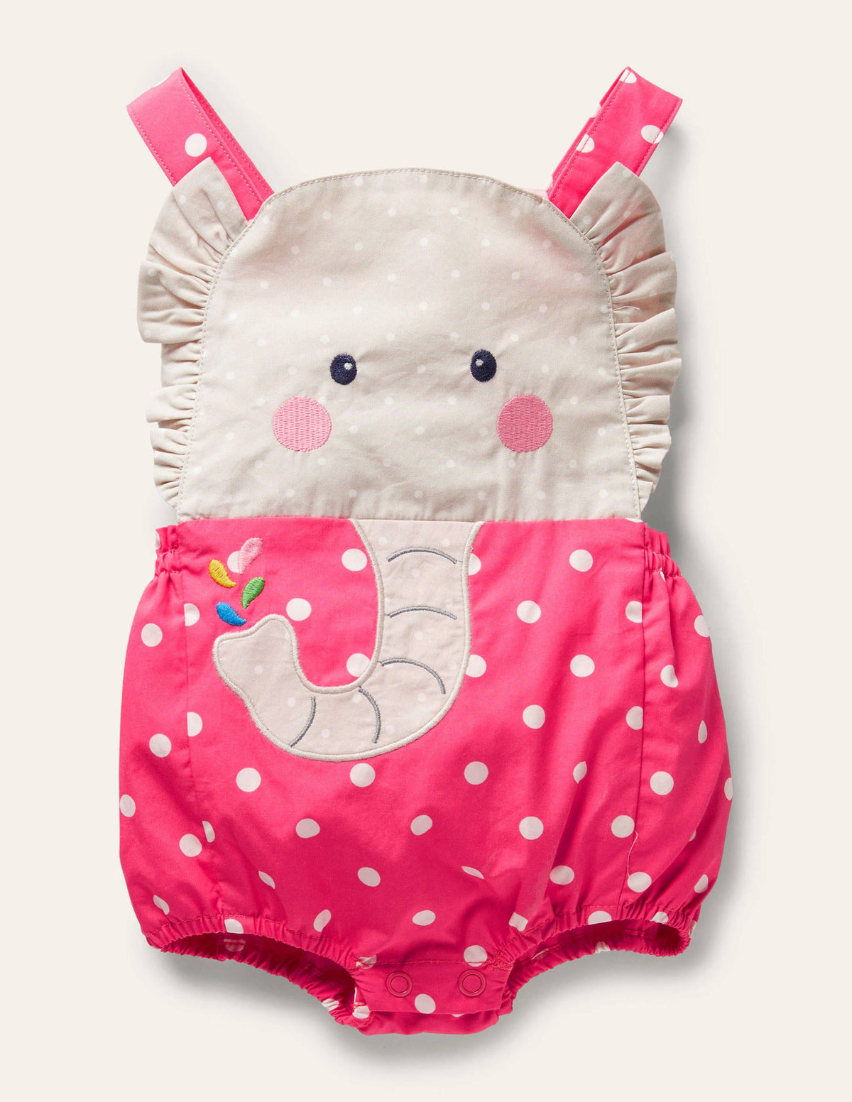 Woven Novelty Romper-Coral Reef Spot Elephant - Image 1