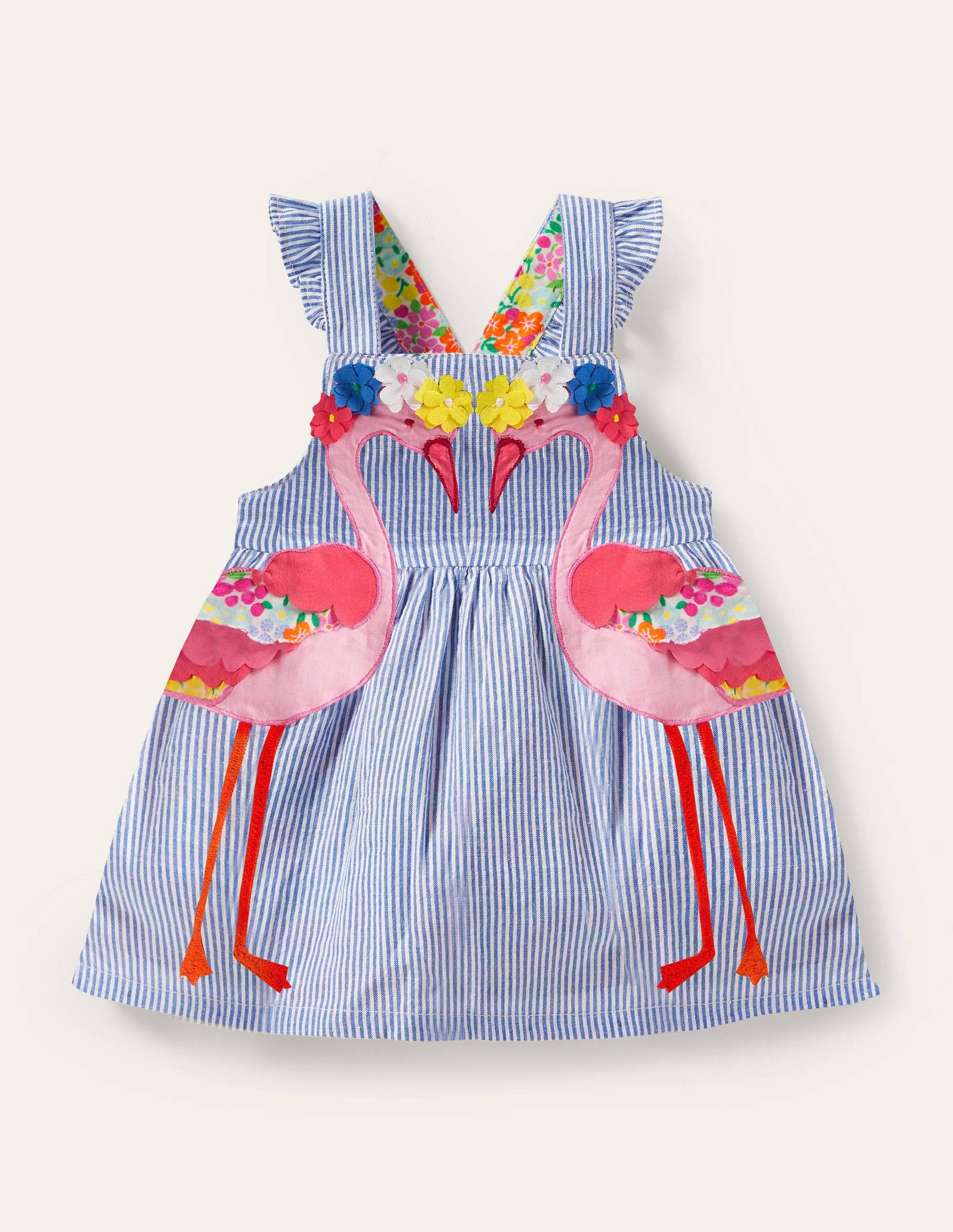 Woven Appliqué Dress-Ivory/Bluebell Flamingo-1