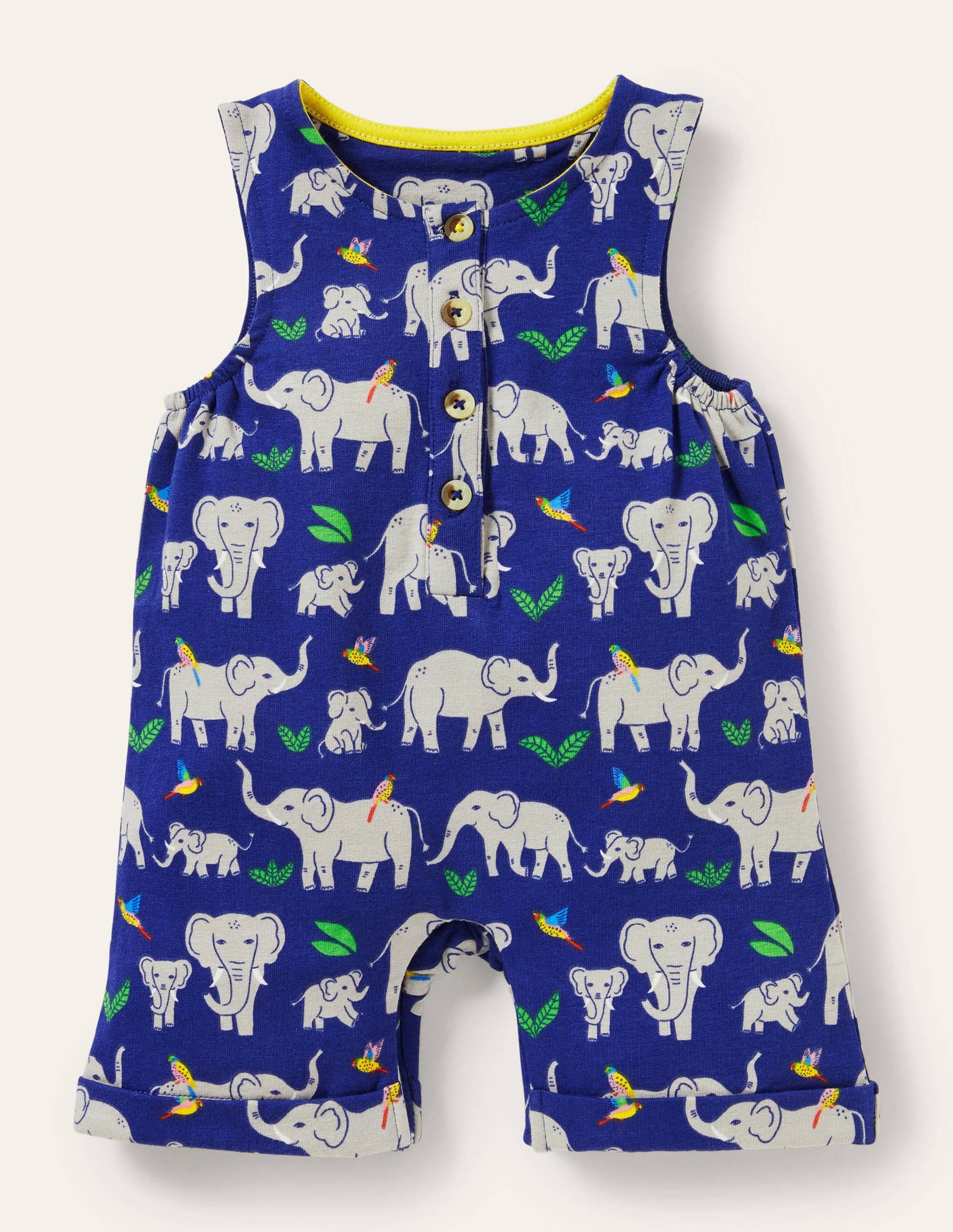 Short Leg Jersey Romper-Starboard Elephants-1