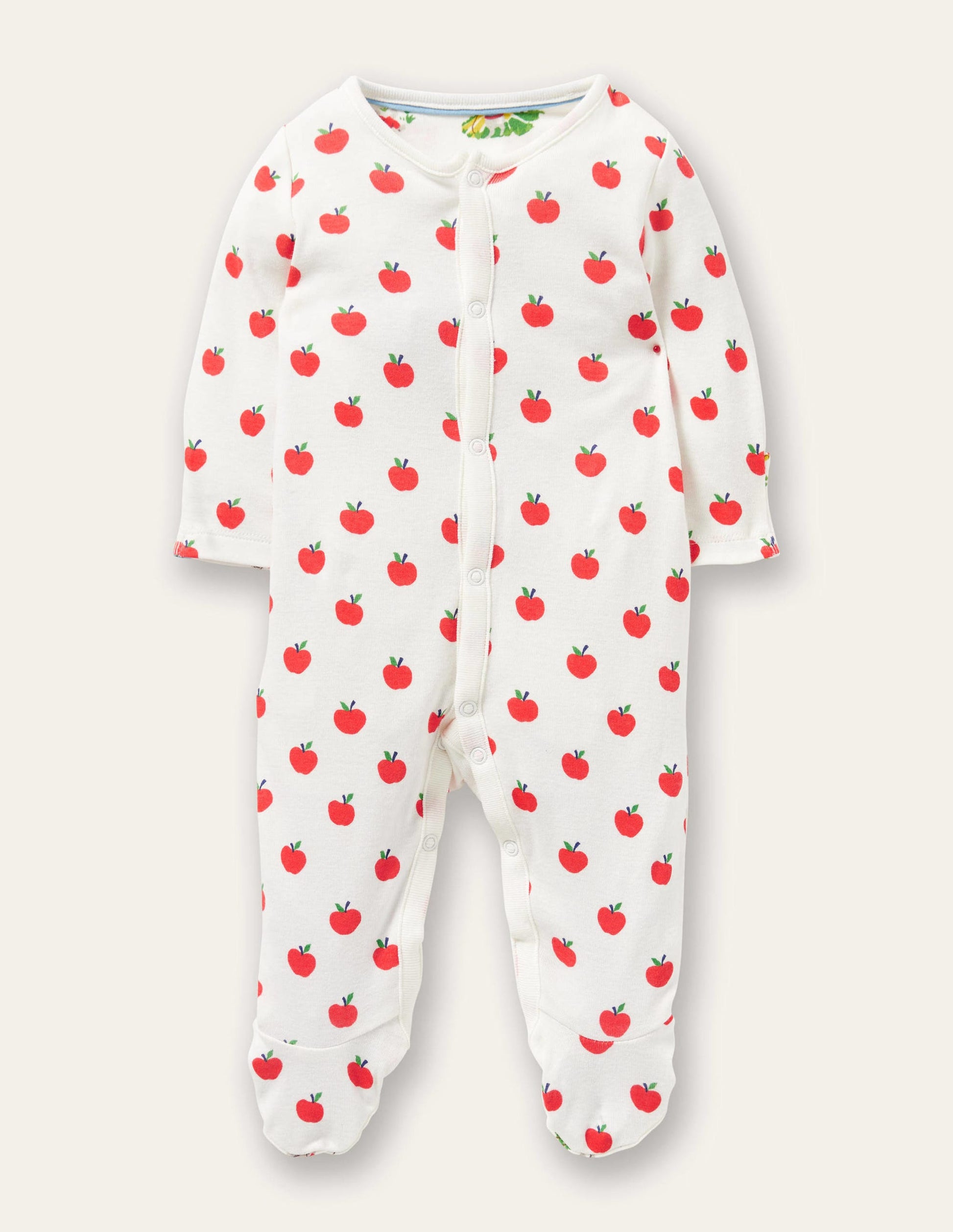 GOTS Organic Sleepsuit-Ivory Apples-1
