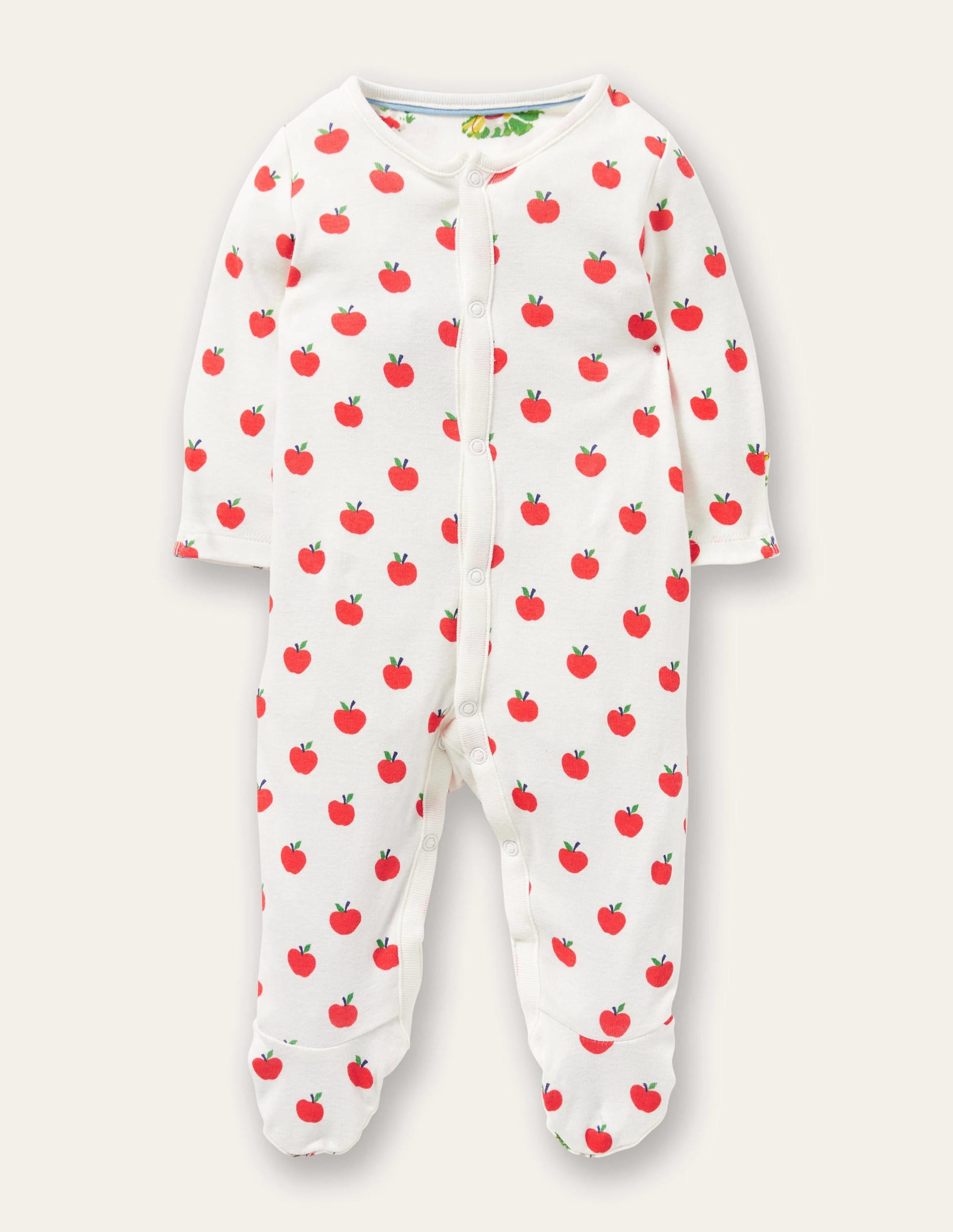GOTS Organic Sleepsuit-Ivory Apples - Image 1