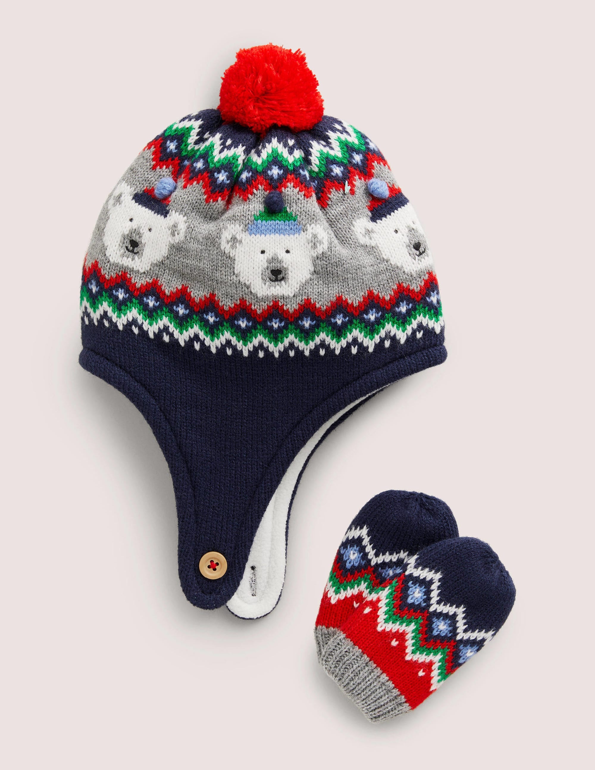 Baby Hat and Mitten Set-Fair Isle Navy - Image 1