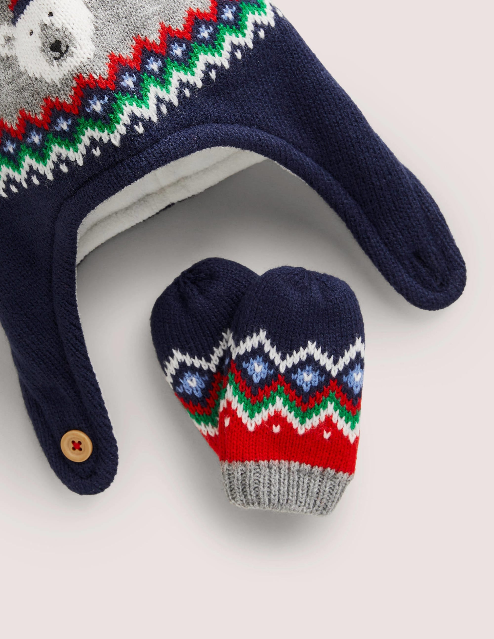 Baby Hat and Mitten Set-Fair Isle Navy - Image 2