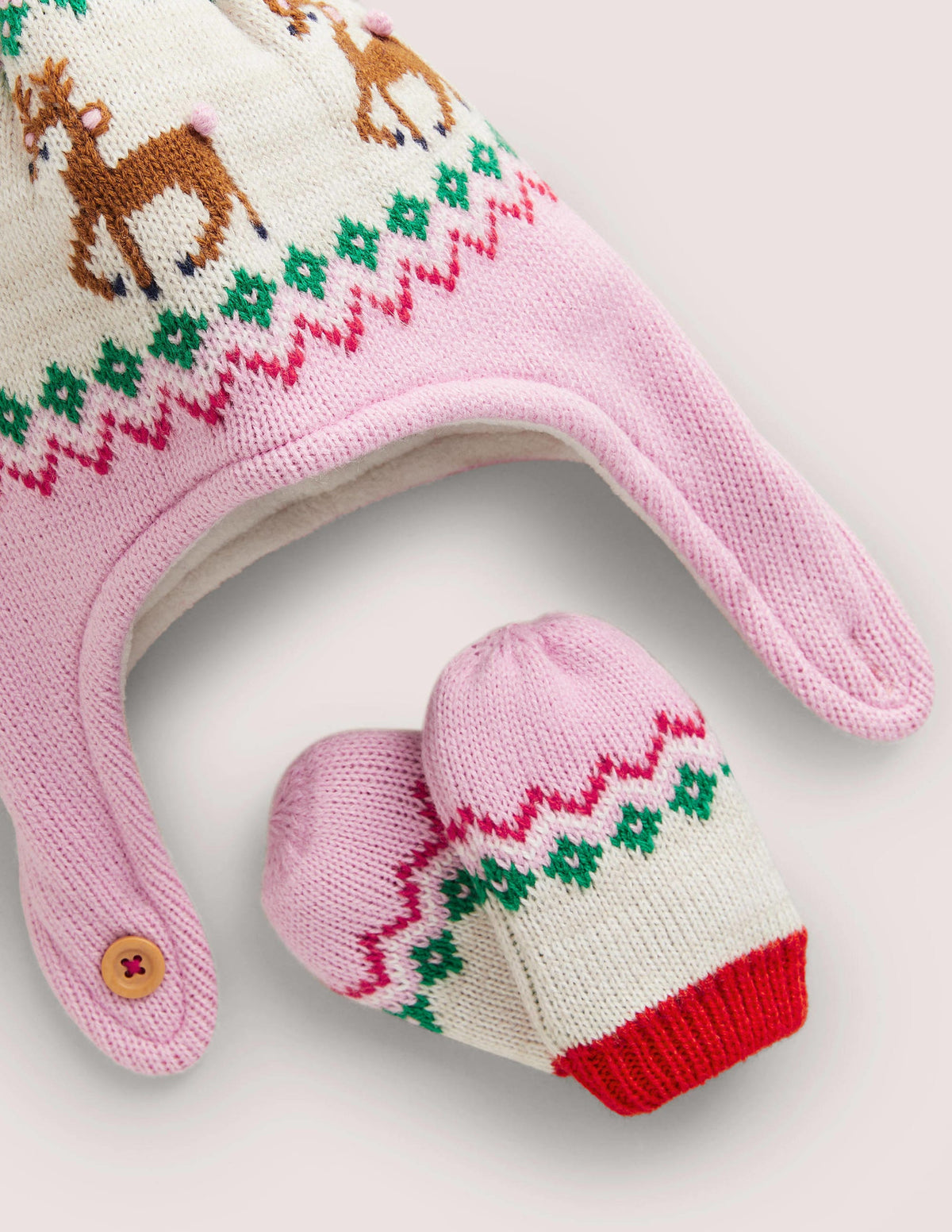 Novelty Hat and Mittens Set-Fair Isle Pink-2