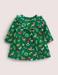 Printed Long Sleeve Dress-Shady Green Festive Woodland