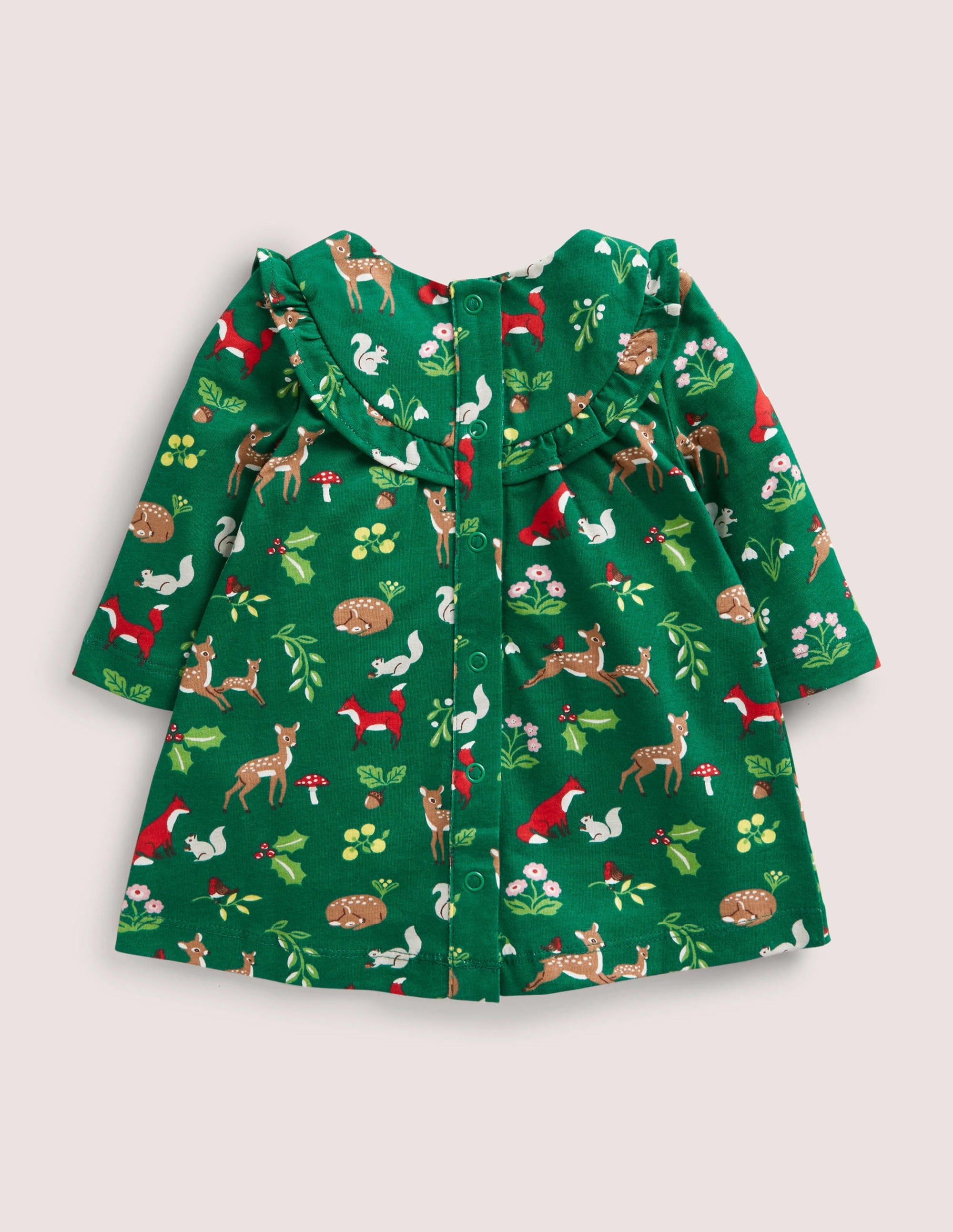 Printed Long Sleeve Dress-Shady Green Festive Woodland - Image 2