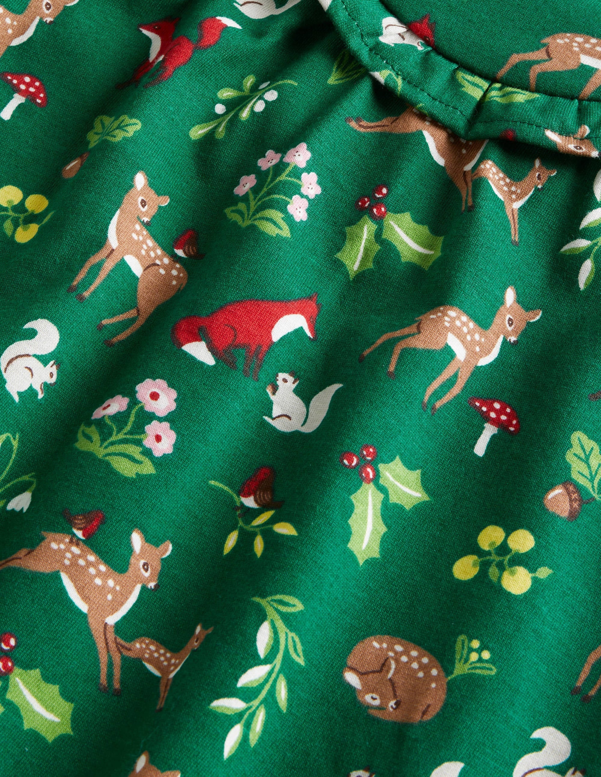 Printed Long Sleeve Dress-Shady Green Festive Woodland - Image 3