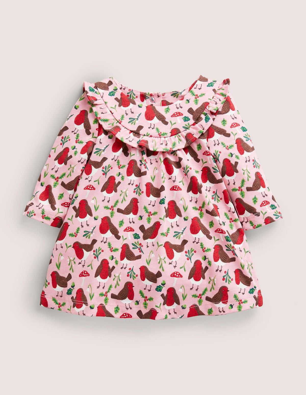 Printed Long Sleeve Dress-Boto Pink Robins-1