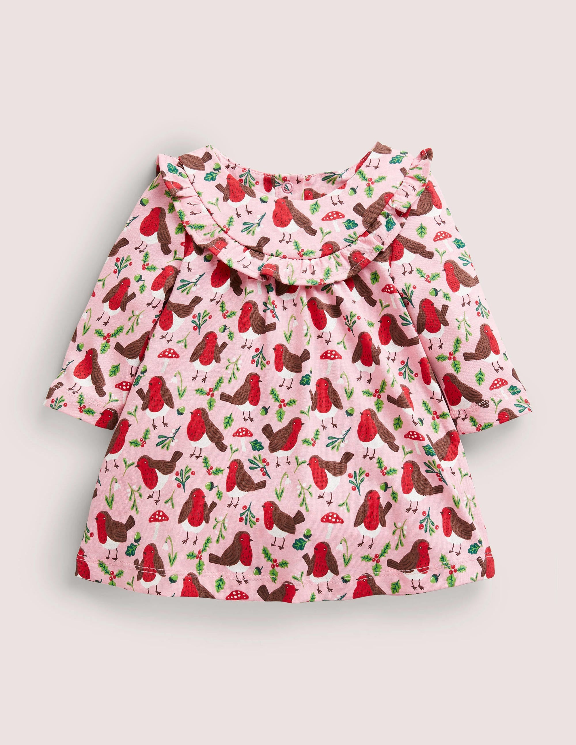 Printed Long Sleeve Dress-Boto Pink Robins - Image 1
