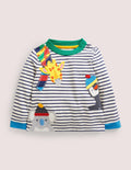 Long-sleeved Appliqué T-shirt-Ivory/Navy Global Animals