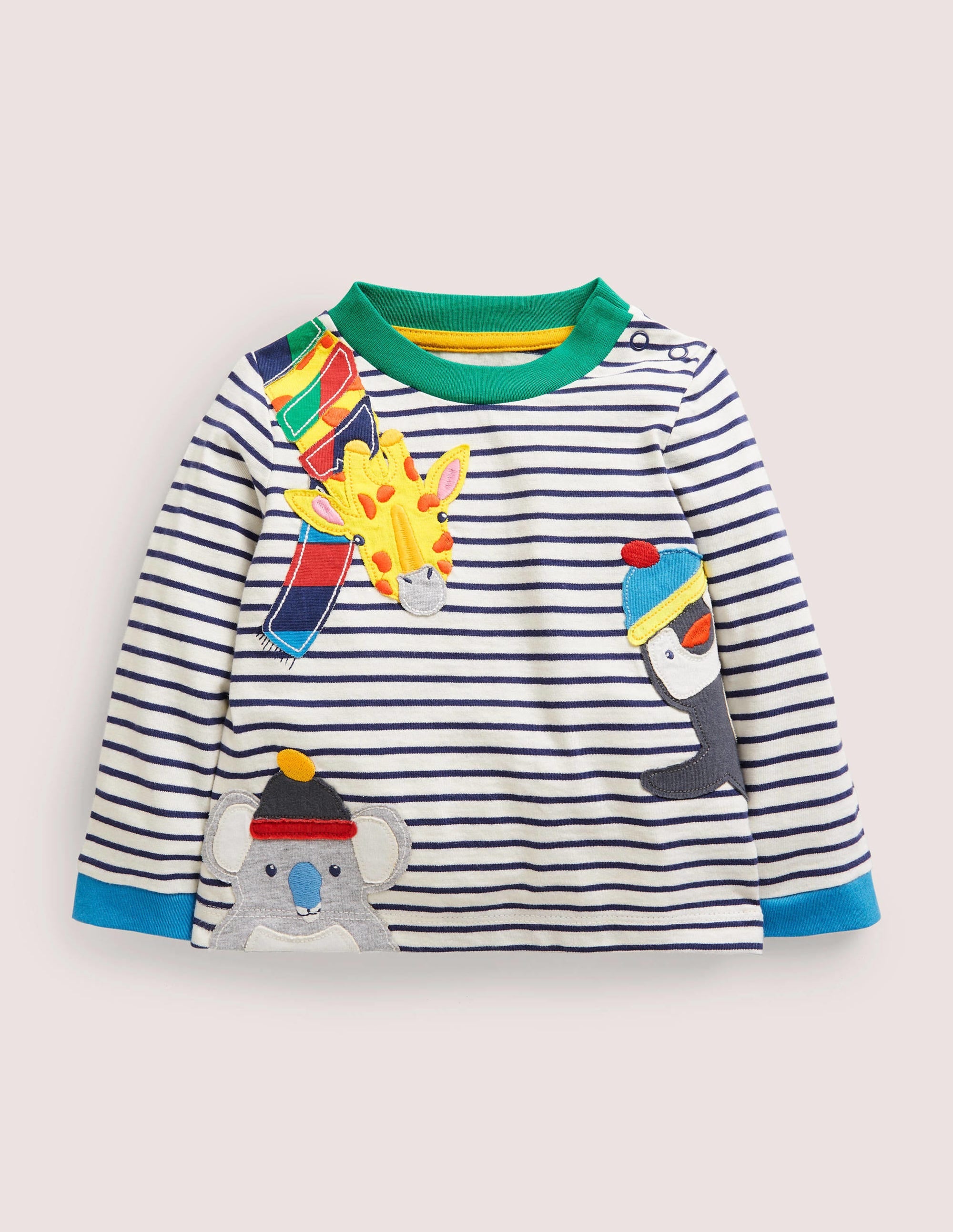 Long-sleeved Appliqué T-shirt-Ivory/Navy Global Animals - Image 1