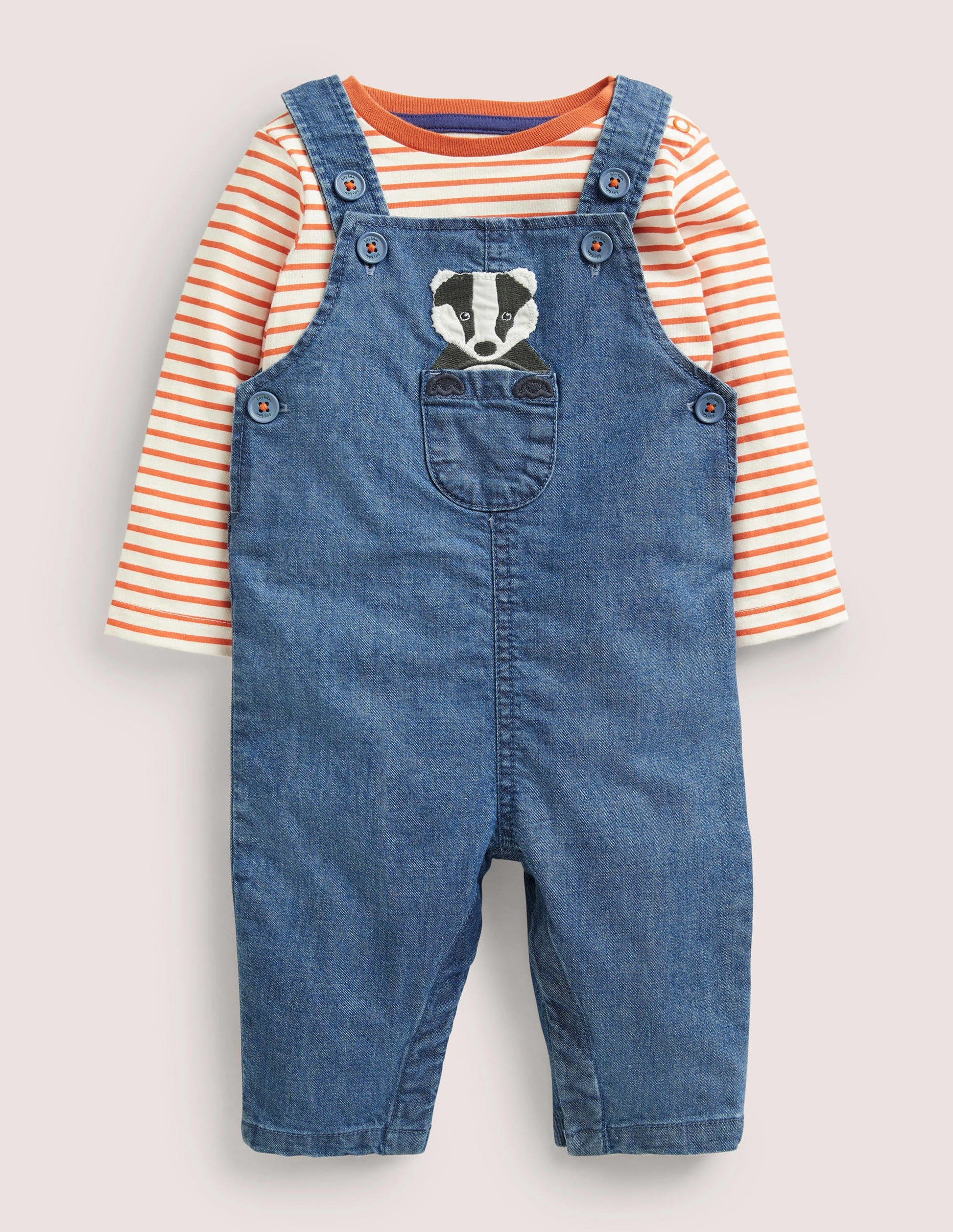 Denim Dungaree Set-Mid Chambray Animals-1