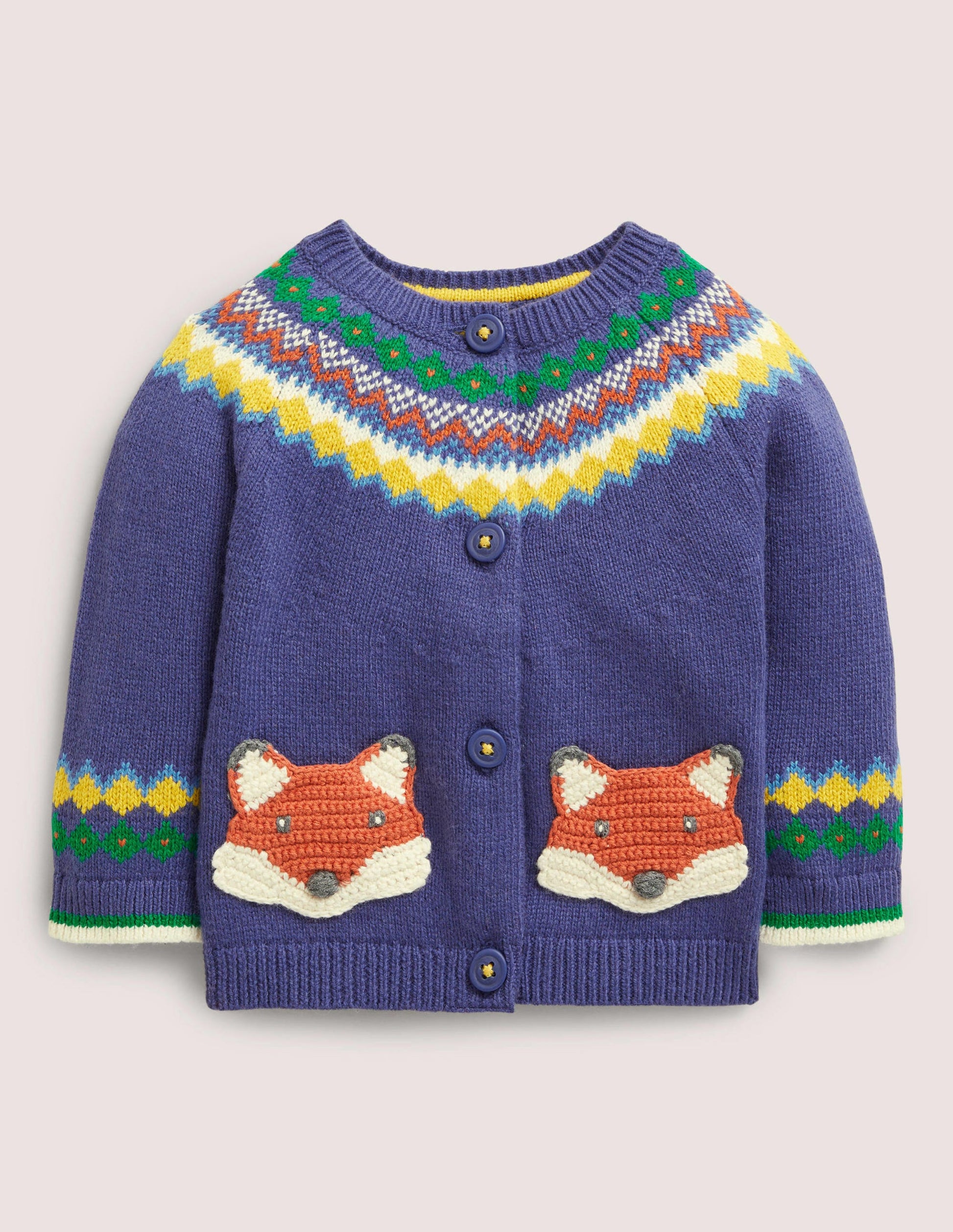 Fair Isle Yoke Cardigan-Starboard Blue Fairisle Fox-1