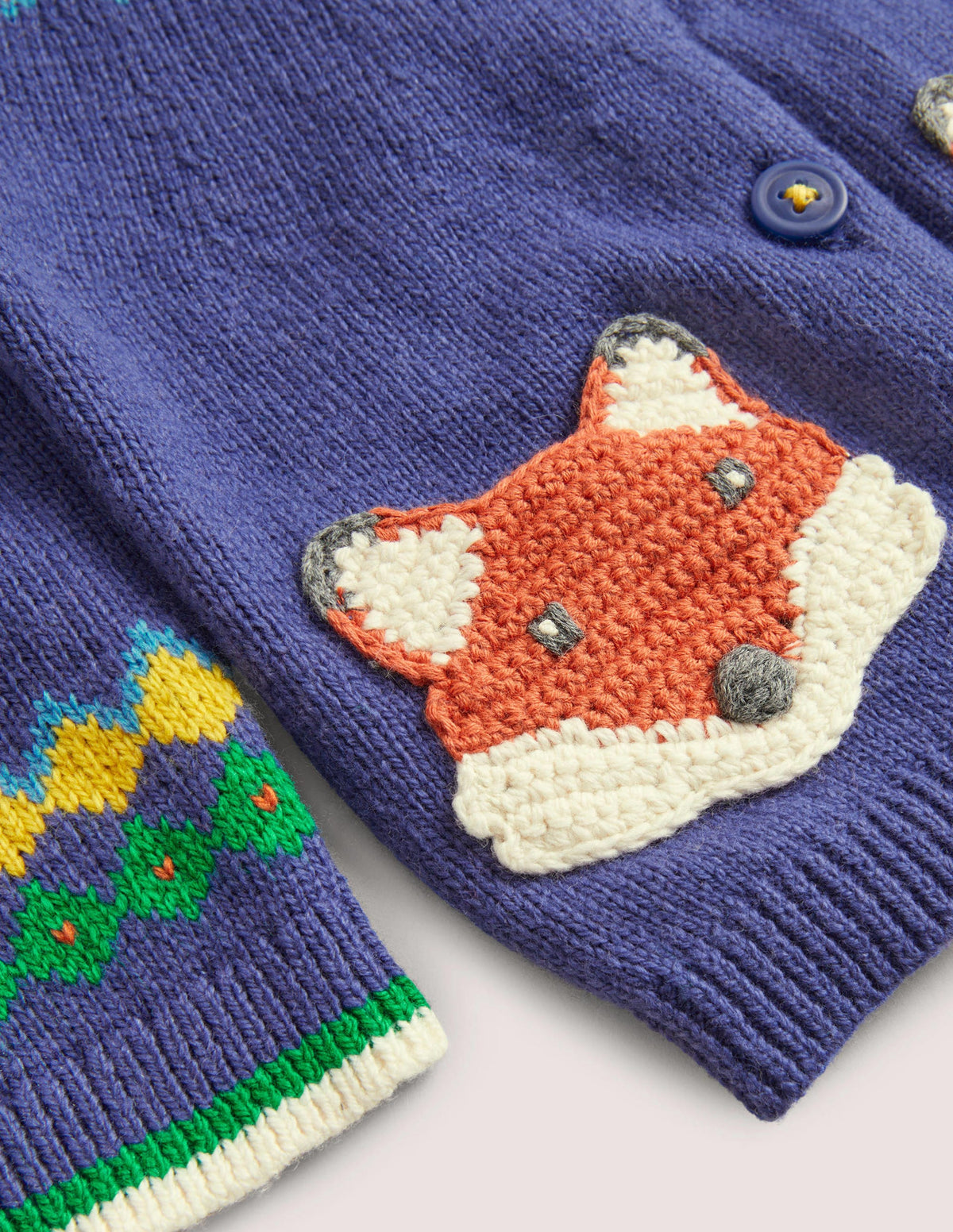 Fair Isle Yoke Cardigan-Starboard Blue Fairisle Fox - Image 3