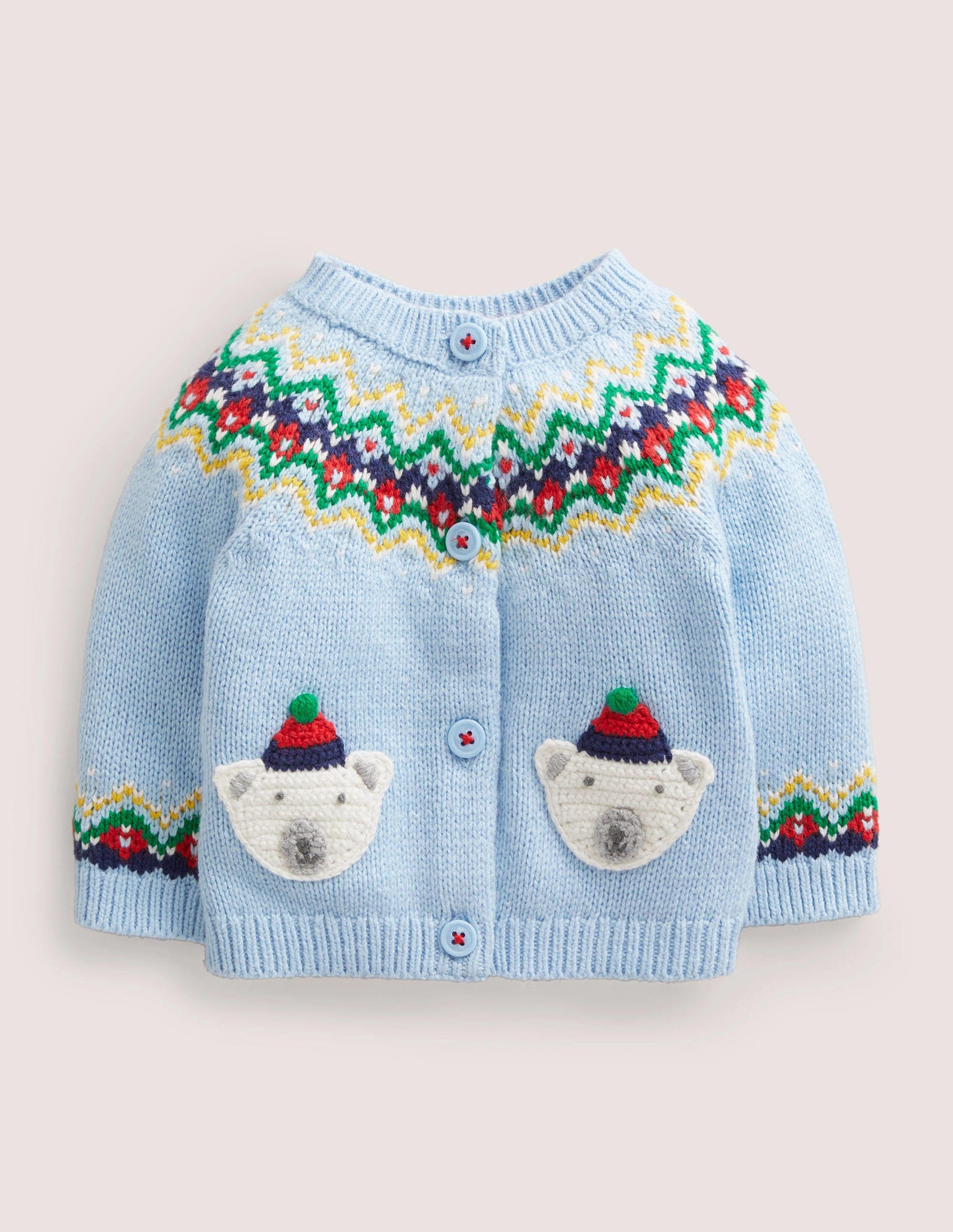 Fair Isle Yoke Cardigan-Dusty Blue Polar Bears-1