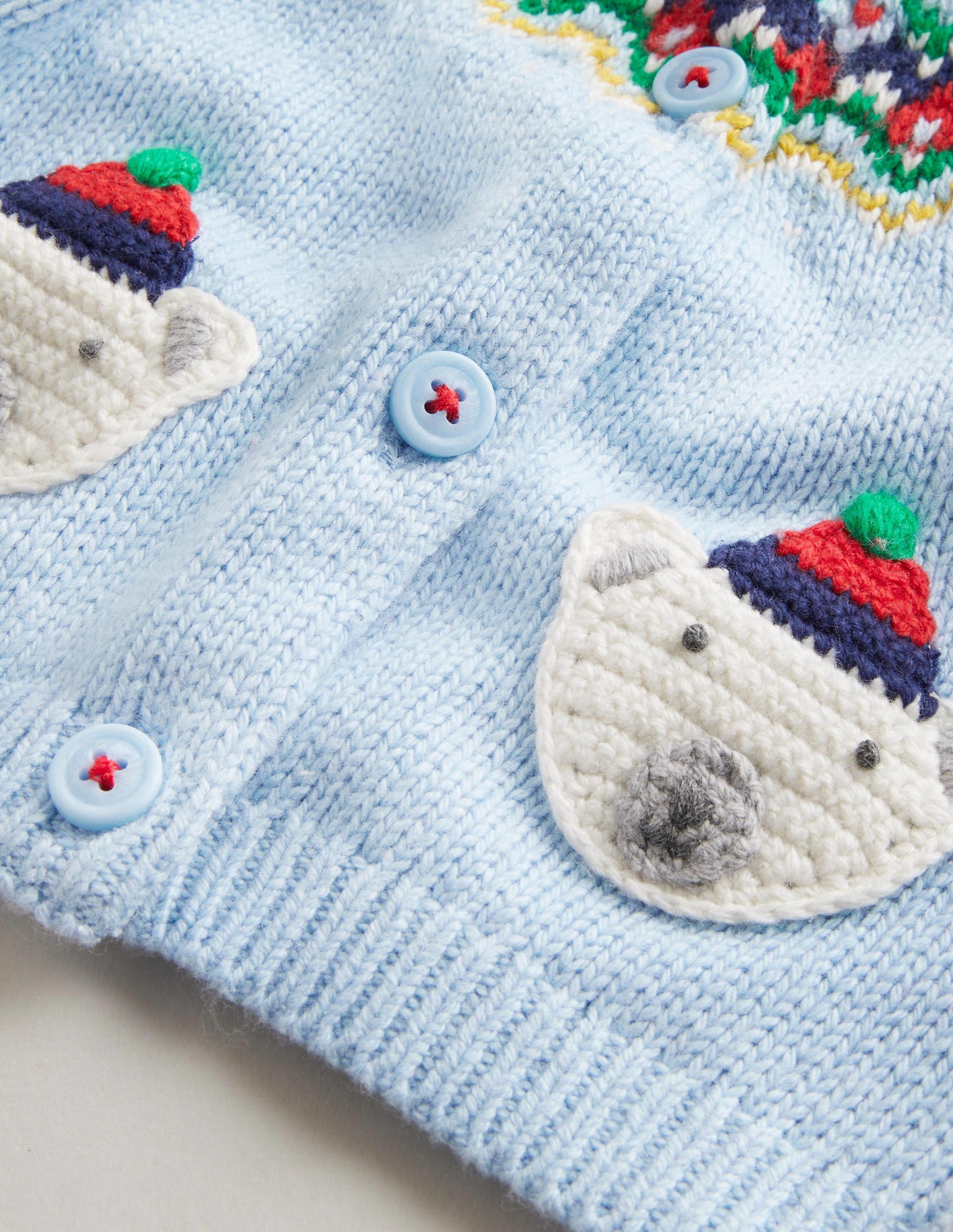 Fair Isle Yoke Cardigan-Dusty Blue Polar Bears-3