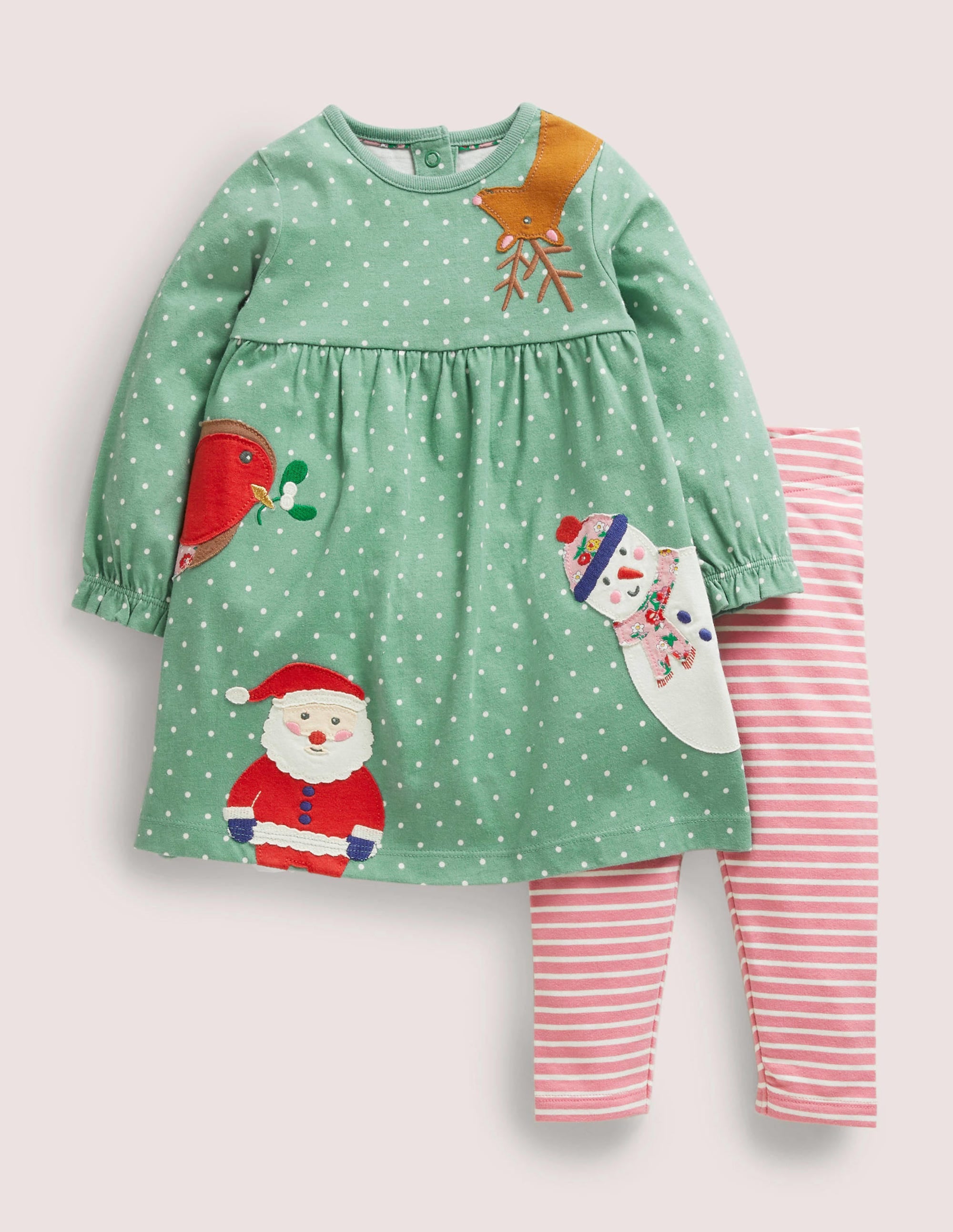 Appliqué Dress and Legging Set-Green Festive Friends - Image 1