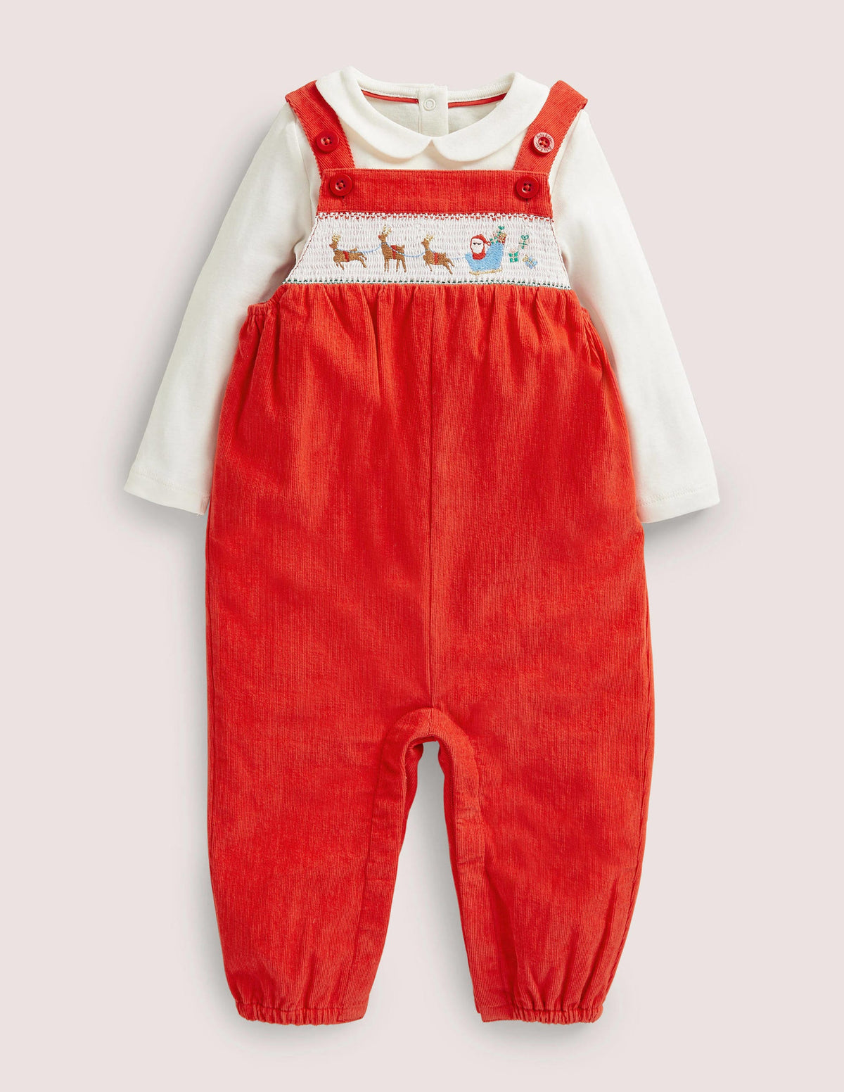 Smocked Dungaree Set-Rockabilly Red-1