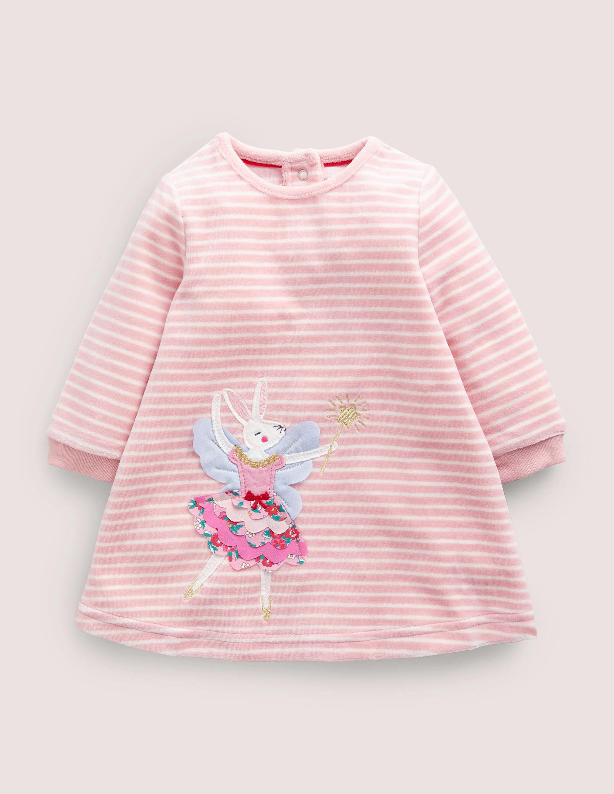 Appliqué Velour Dress-Boto Pink/Ivory Bunny - Image 1