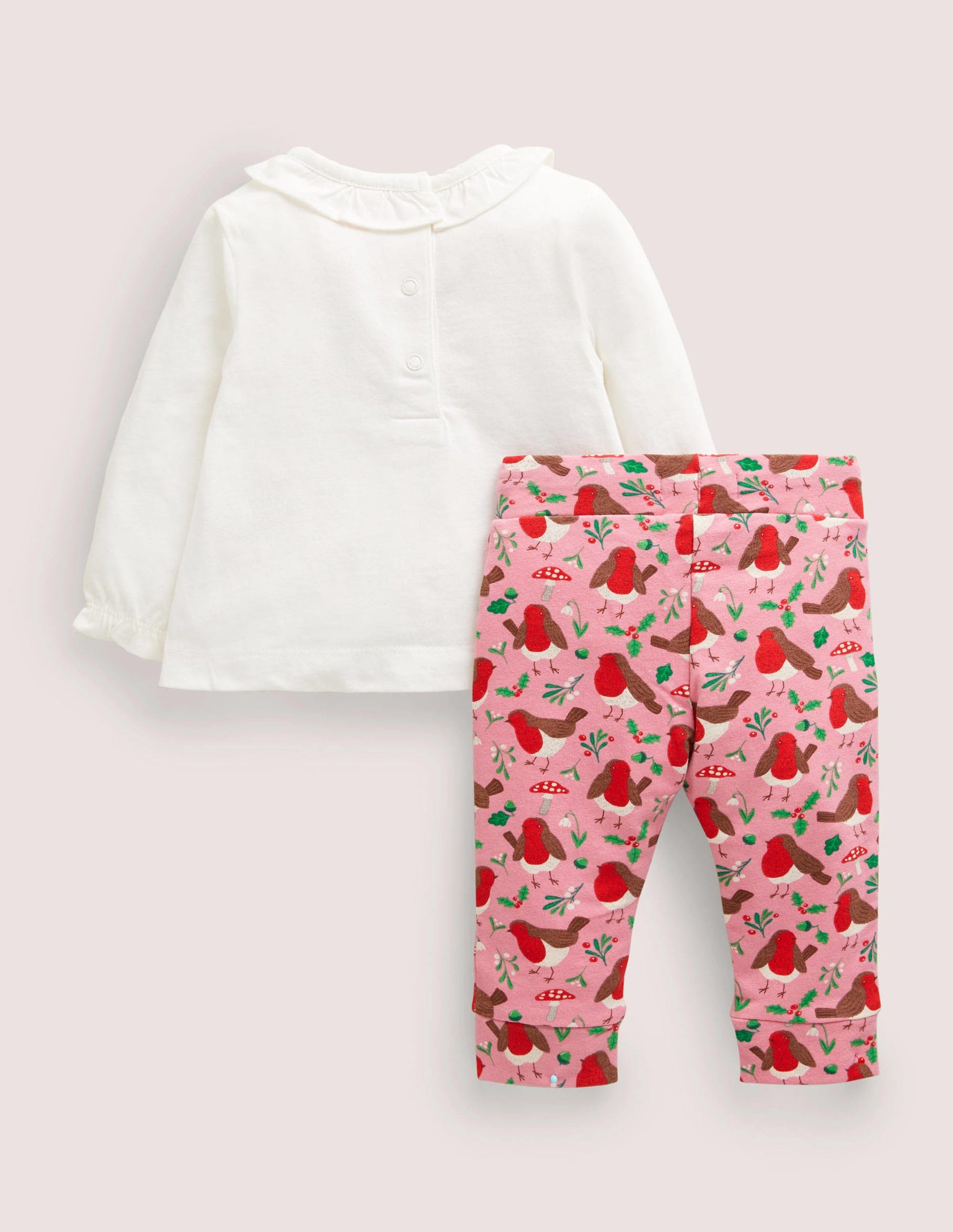 Appliqué Top & Leggings Set-Boto Pink Robins-2