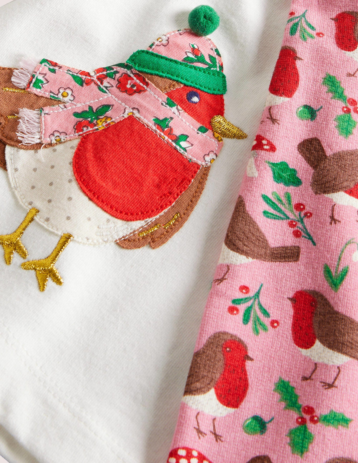 Appliqué Top & Leggings Set-Boto Pink Robins-3