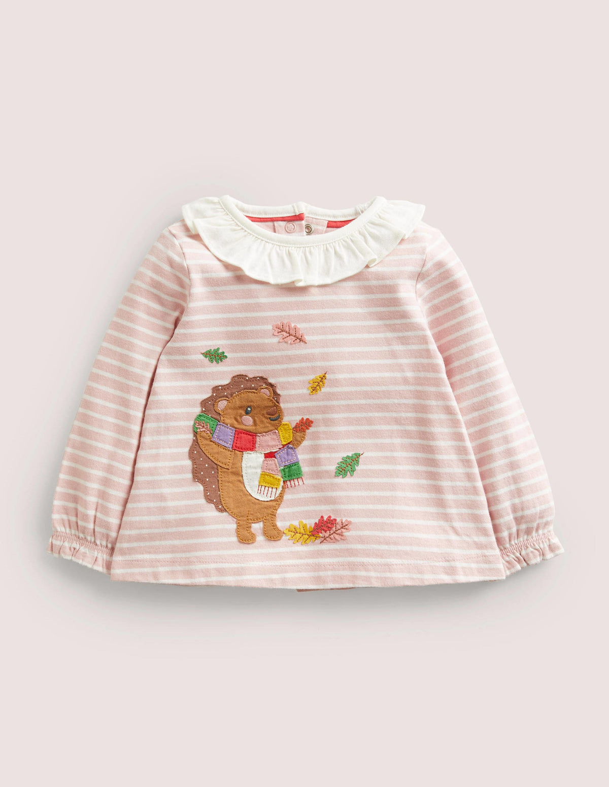 Appliqué Graphic T-Shirt-Boto Pink/Ivory Hedgehog-1