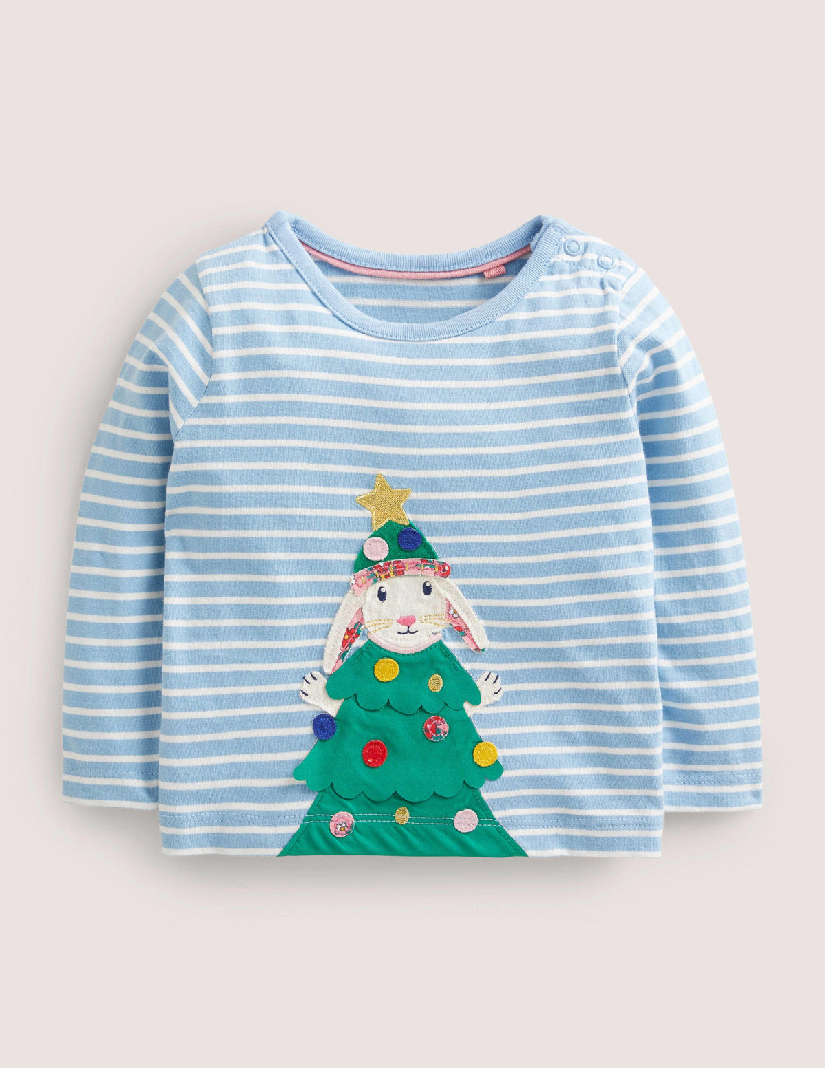 Appliqué Christmas T-shirt-Dusty Blue/Ivory Bunny - Image 1