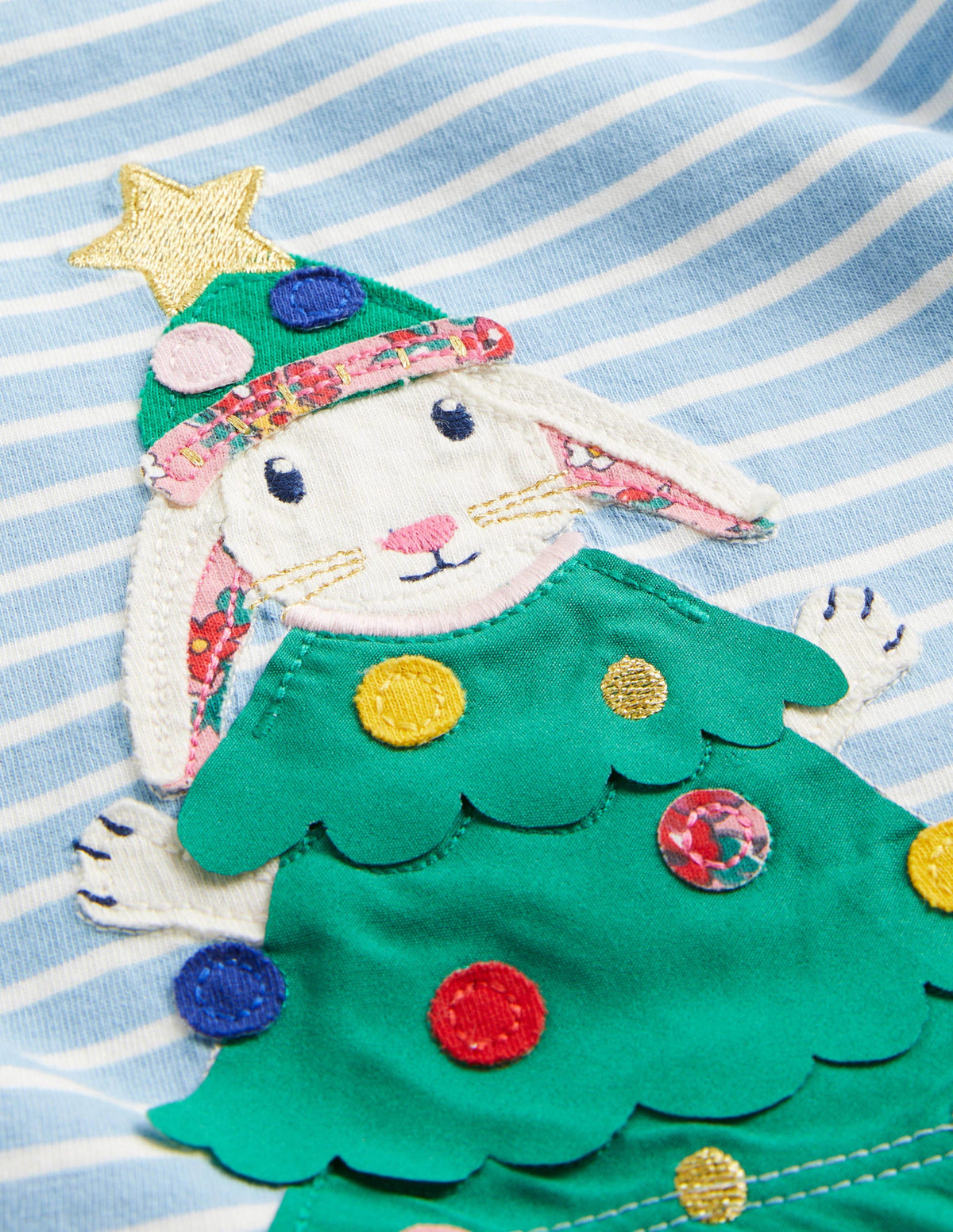 Appliqué Christmas T-shirt-Dusty Blue/Ivory Bunny-3