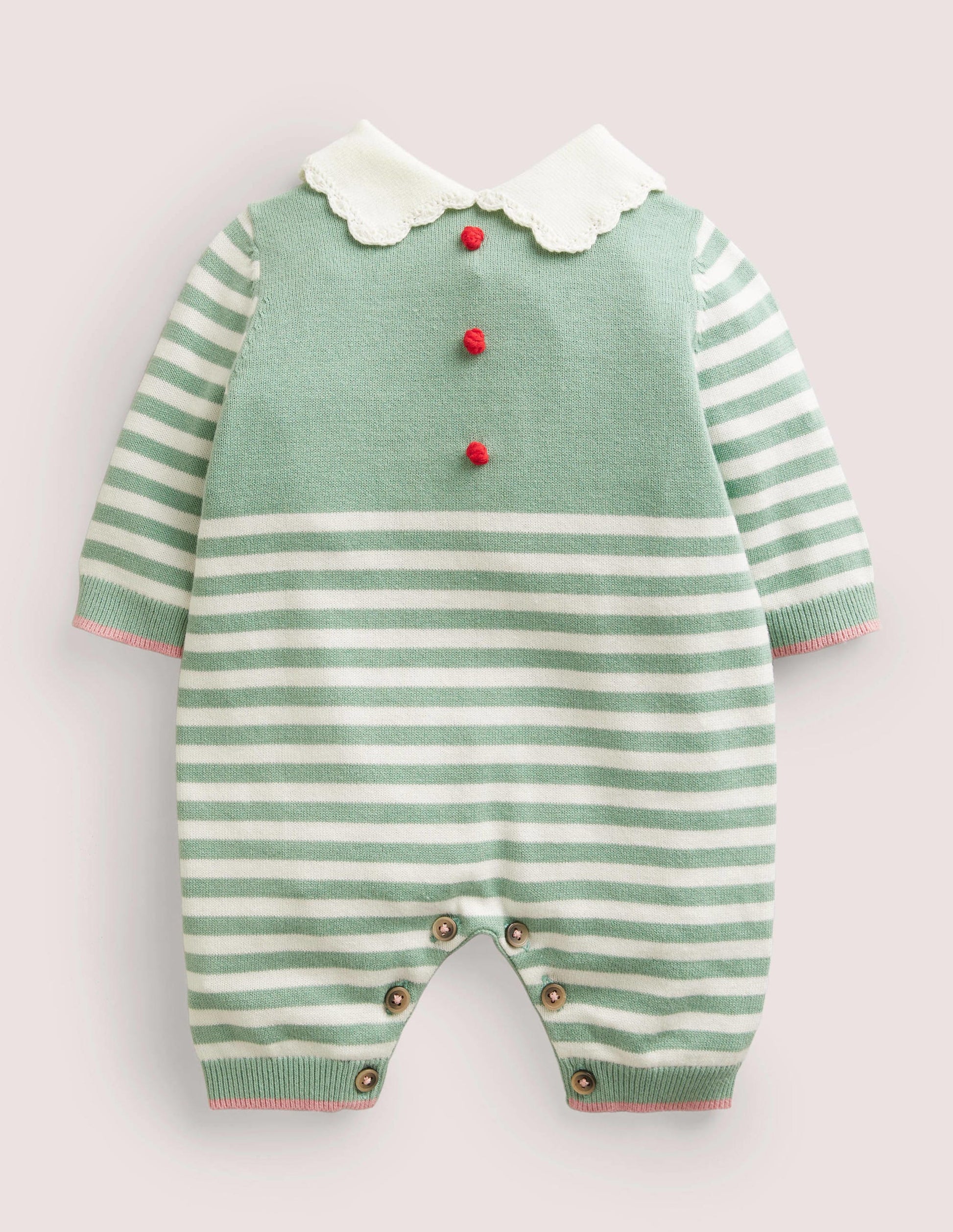 Green-Striped Knitted Elf Christmas Romper-Csarite Green Stripe Elf-1