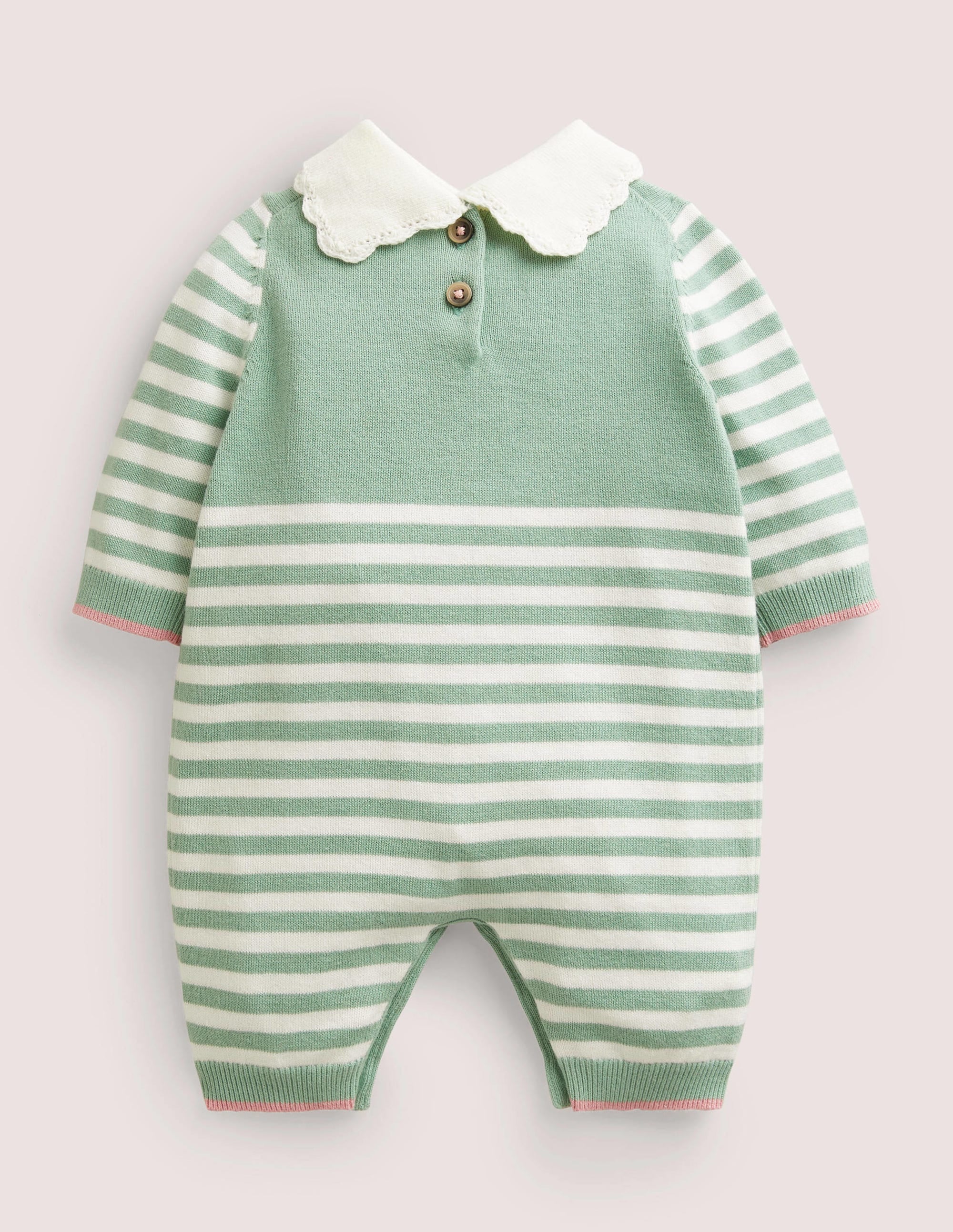 Green-Striped Knitted Elf Christmas Romper-Csarite Green Stripe Elf - Image 2
