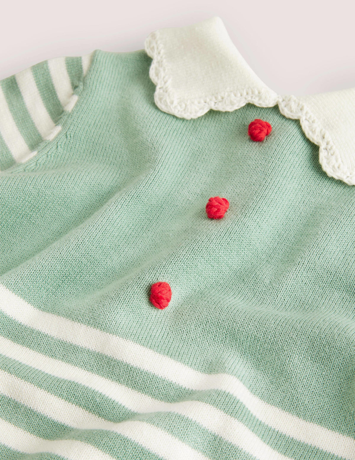 Green-Striped Knitted Elf Christmas Romper-Csarite Green Stripe Elf - Image 3