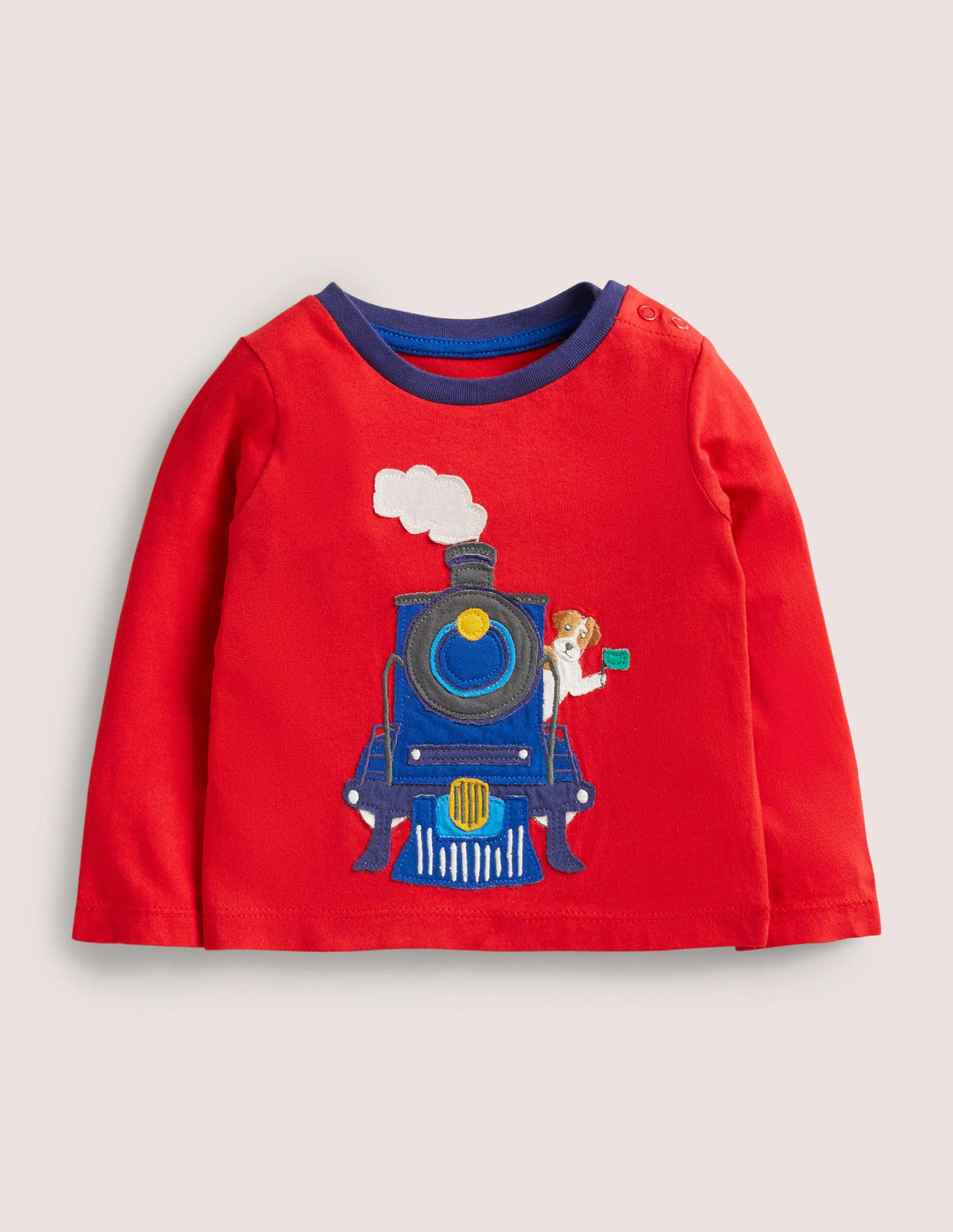 Long-sleeved Appliqué T-shirt-Rockabilly Red Train-1