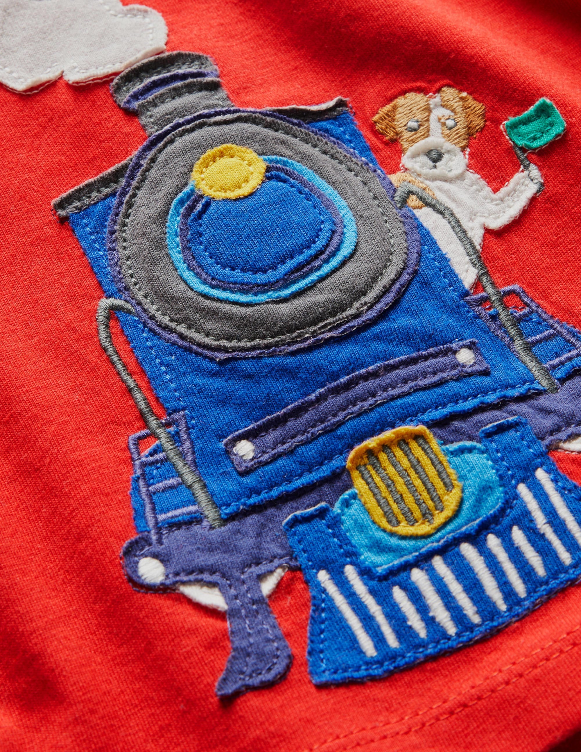 Long-sleeved Appliqué T-shirt-Rockabilly Red Train - Image 3