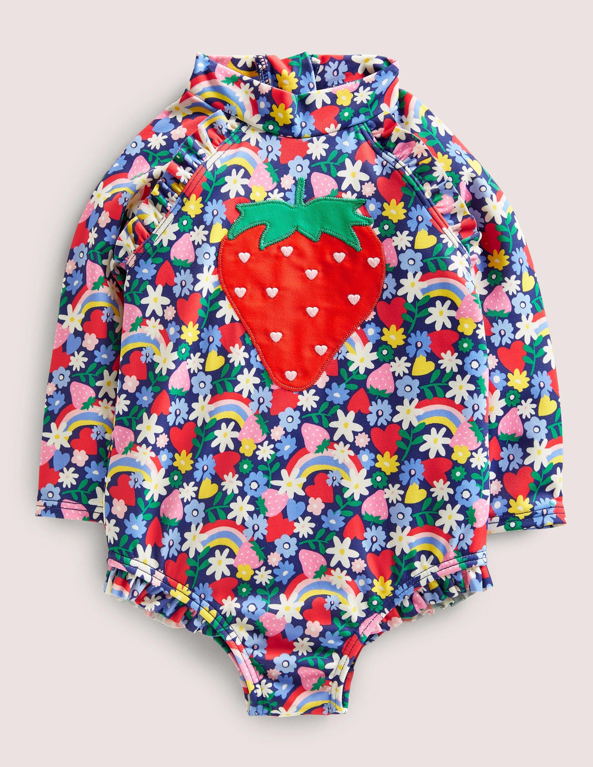 Long Sleeve Frilly Swimsuit-Starboard Rainbow Ditsy - Image 1