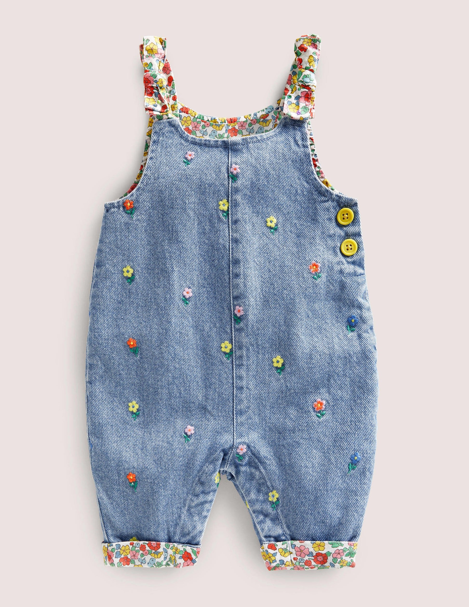 Woven Dungarees-Denim Flower Embroidery-1