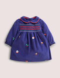 Woven Embroidered Dress-Starboard Blue Festive