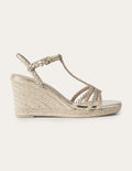 Braided Espadrille Wedges-Pale Gold Metallic