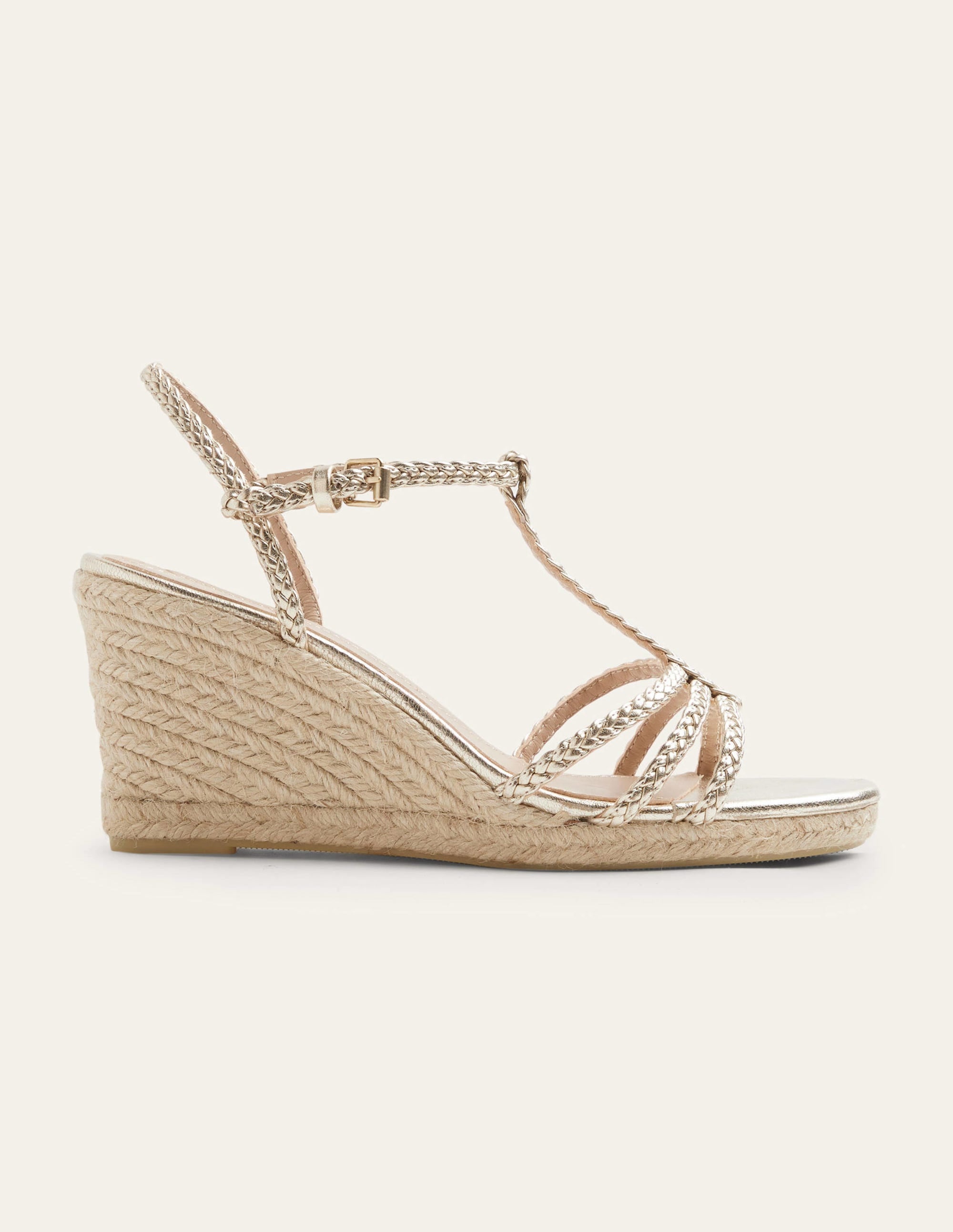 Braided Espadrille Wedges-Pale Gold Metallic - Image 4