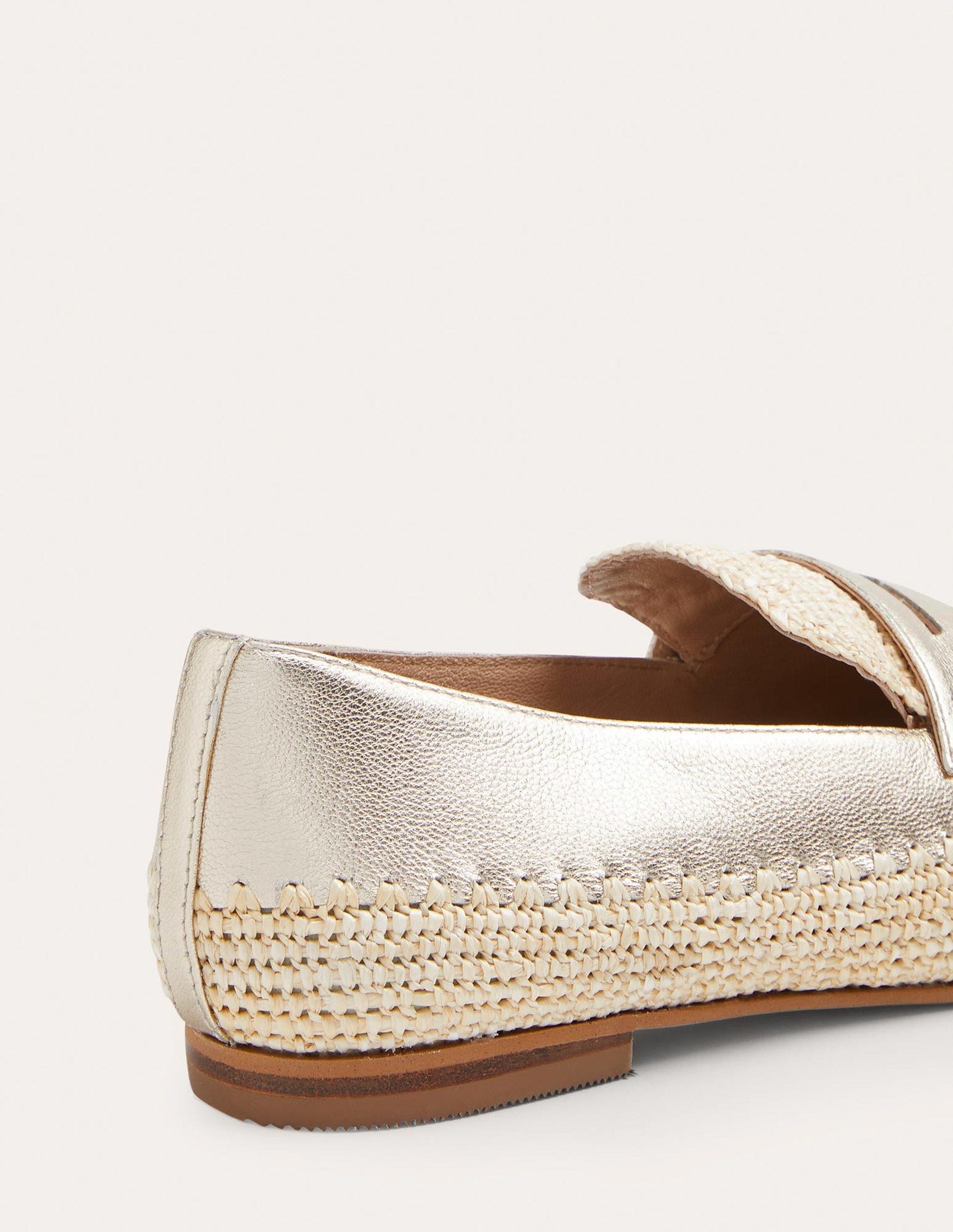 Lydia Raffia Detail Loafers-Pale Gold Metallic-3