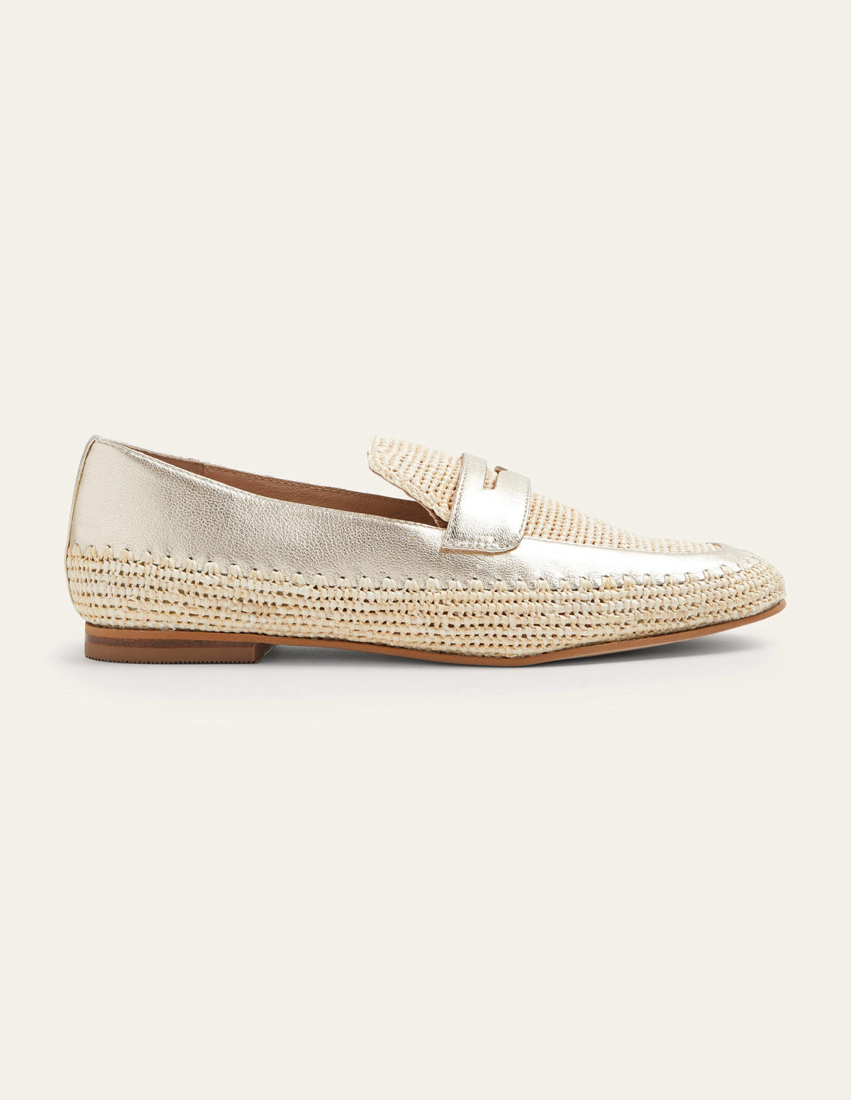 Lydia Raffia Detail Loafers-Pale Gold Metallic - Image 5