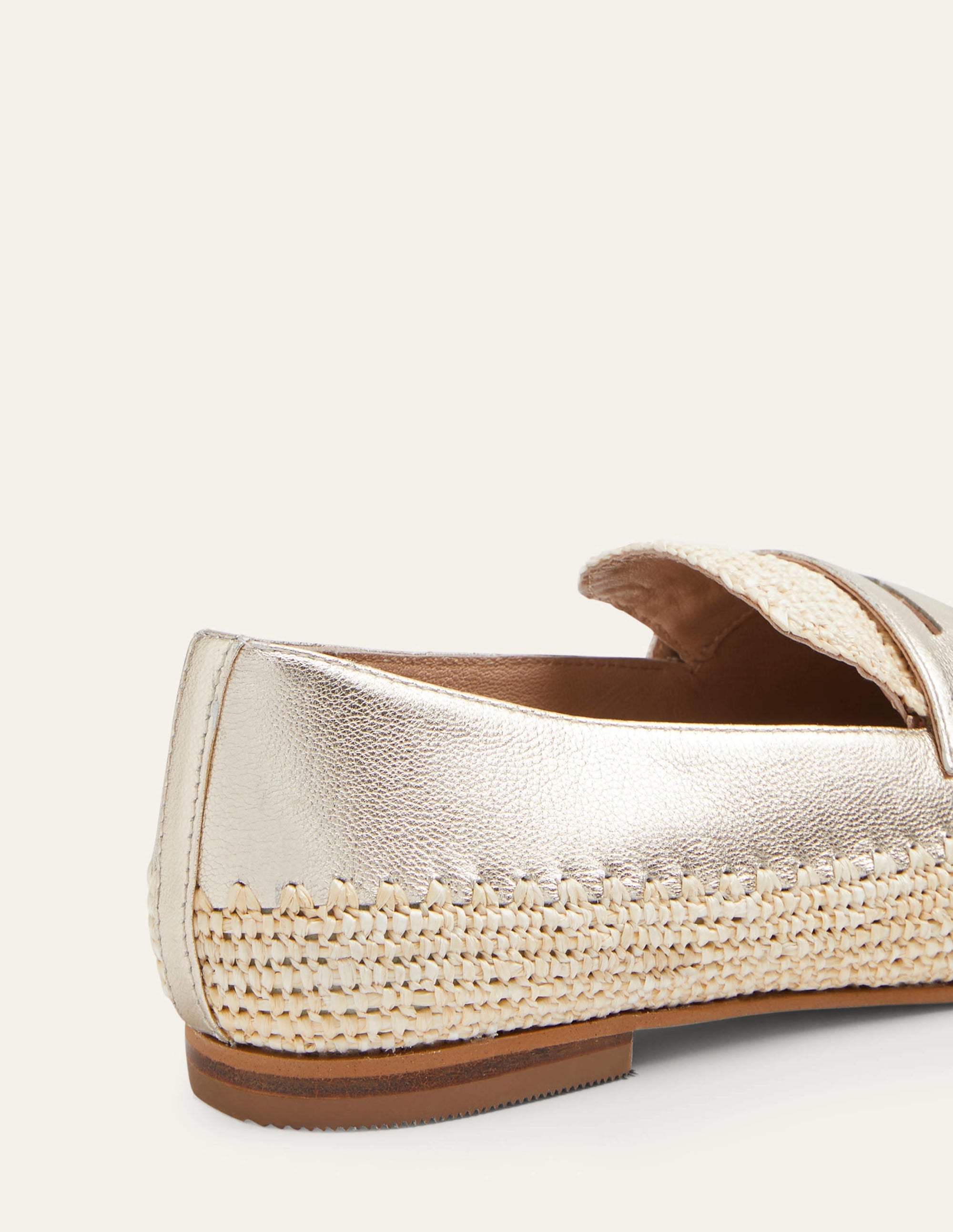 Lydia Raffia Detail Loafers-Pale Gold Metallic - Image 6