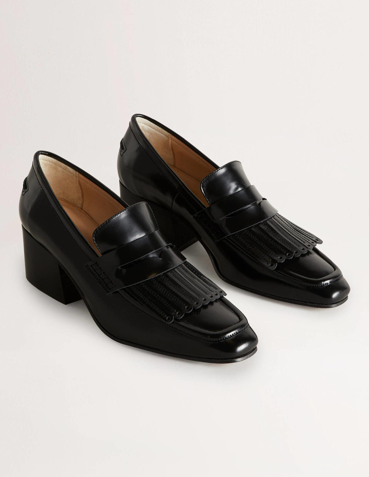 Block Heel Loafers-Black-2
