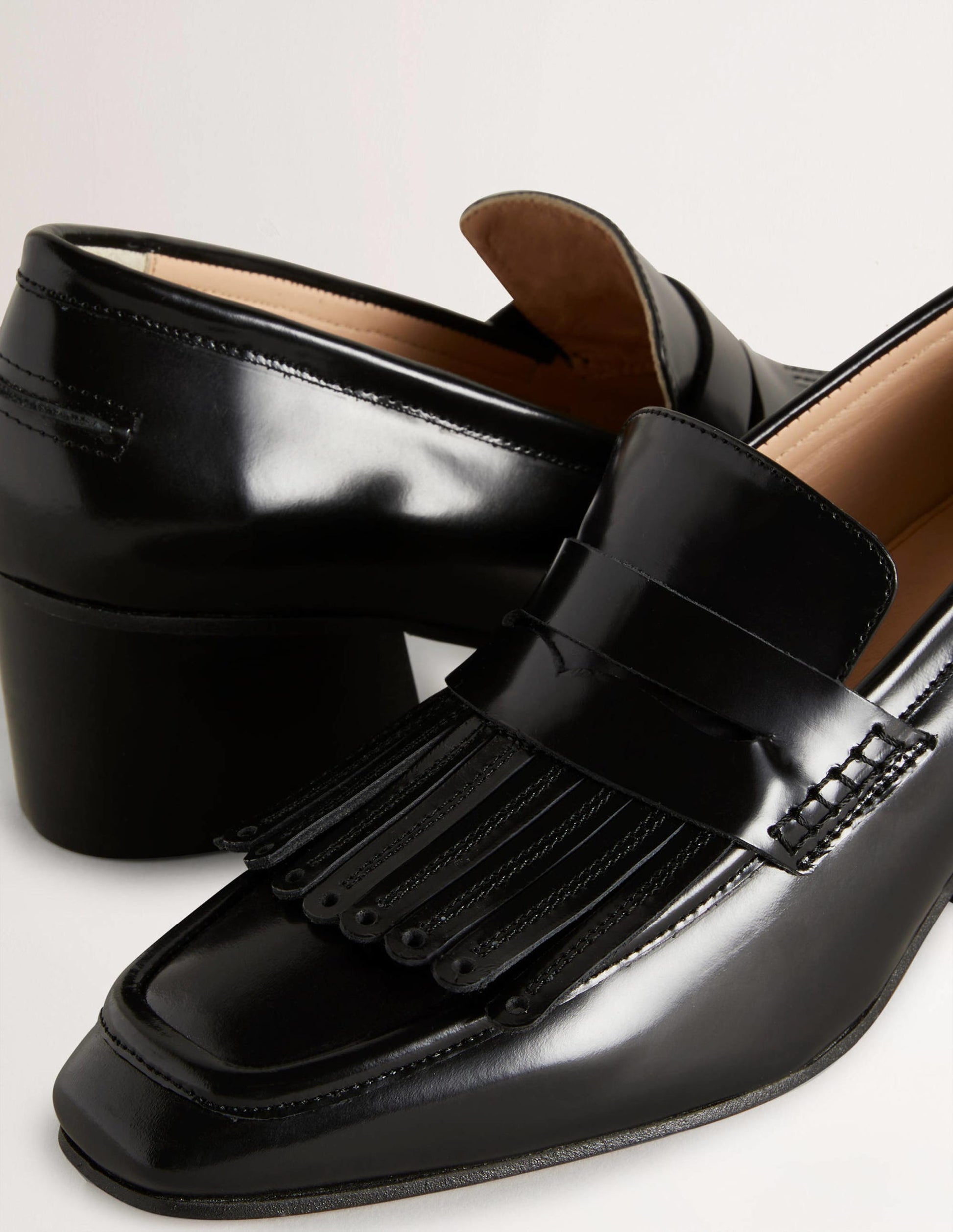Block Heel Loafers-Black-3