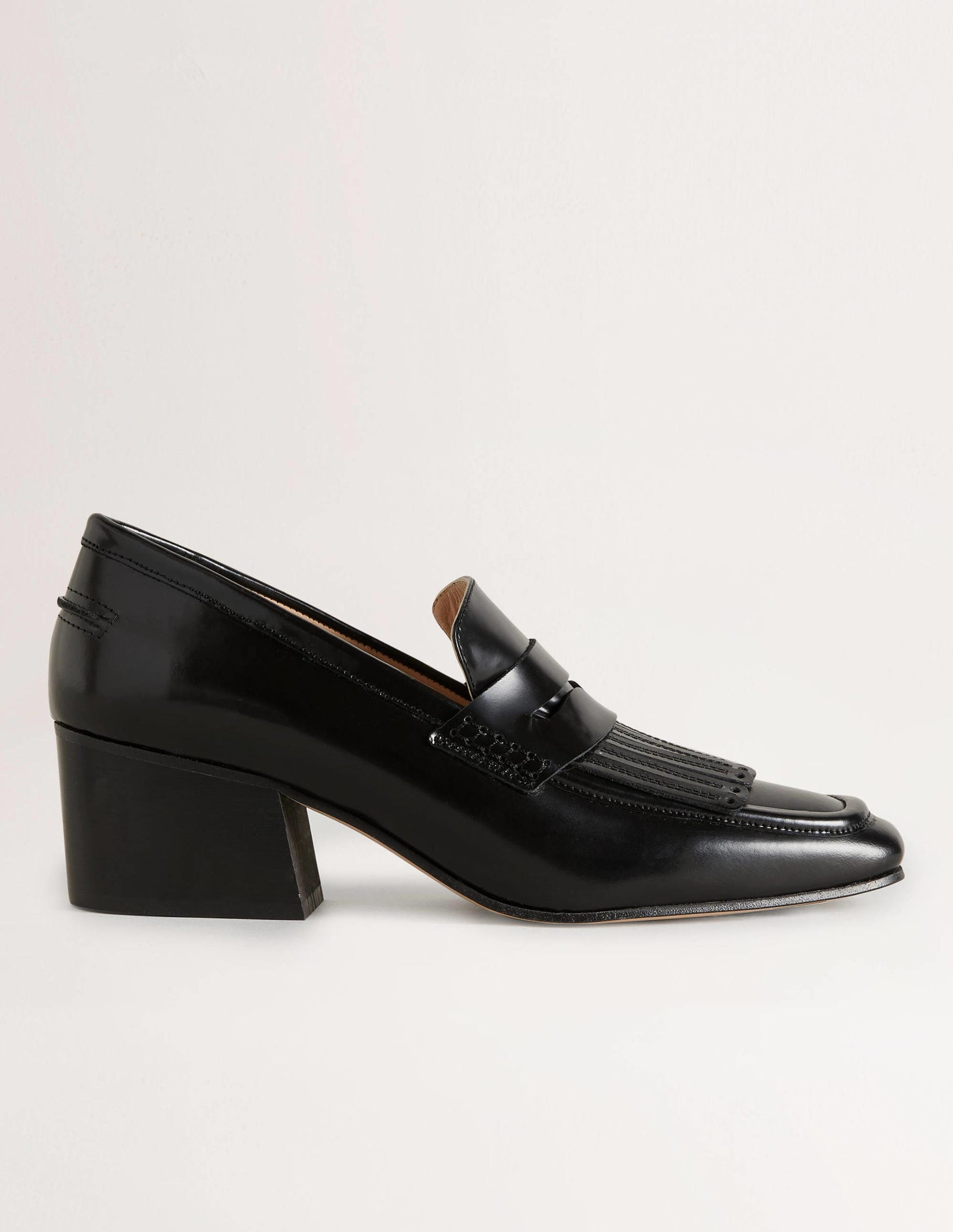 Block Heel Loafers-Black-1