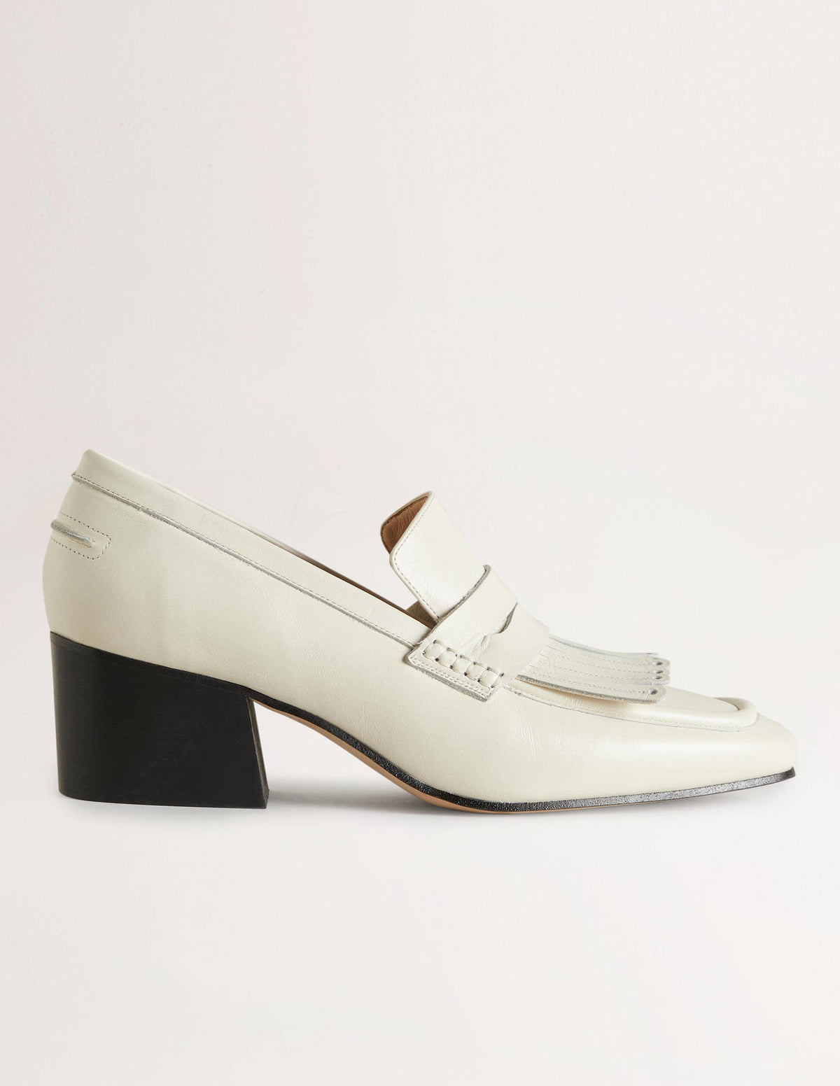 Block Heel Loafers-Off White - Image 1