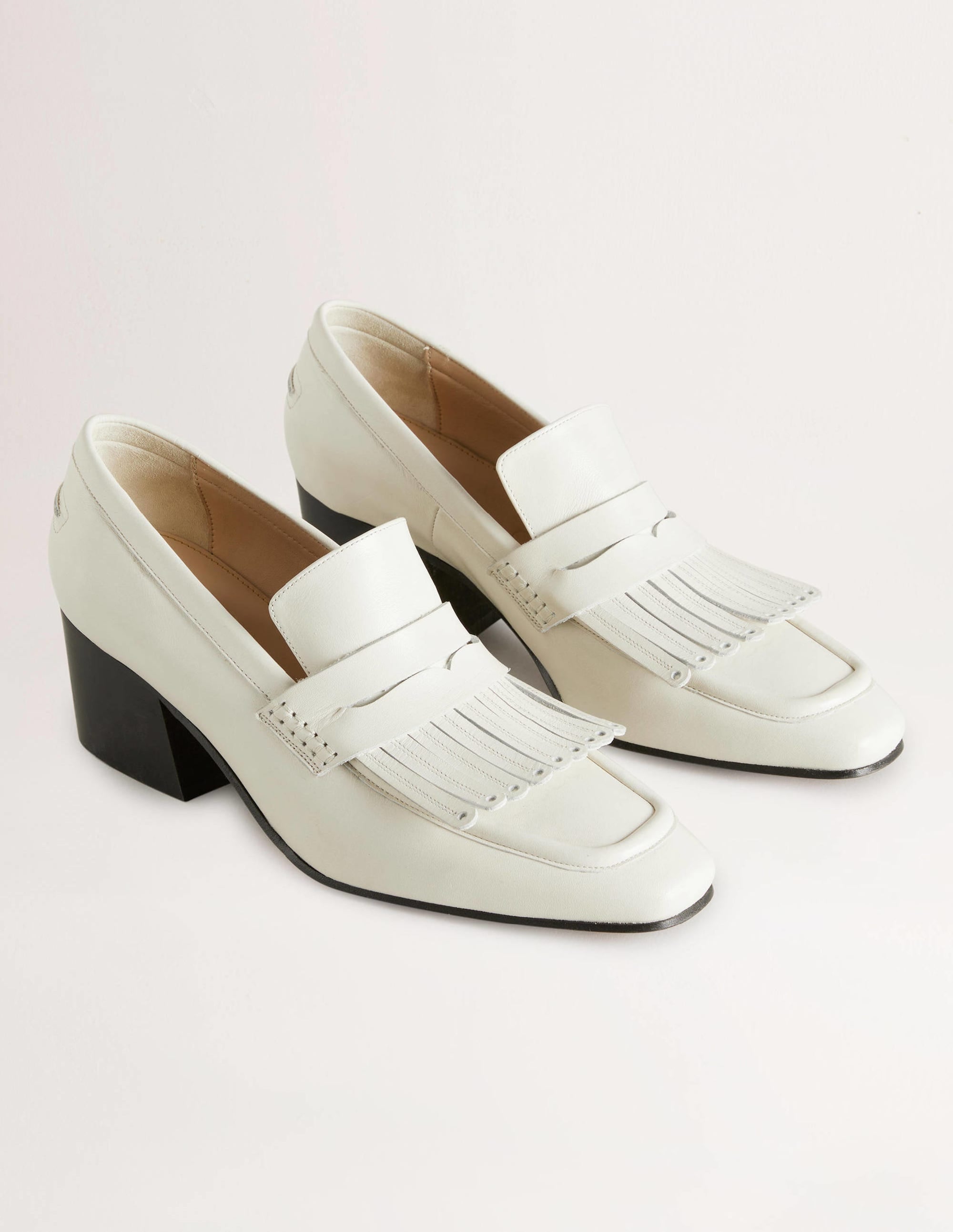 Block Heel Loafers-Off White - Image 2